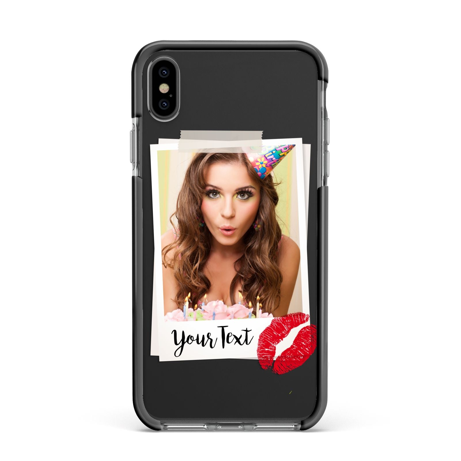 Personalised Photo Kiss Apple iPhone Xs Max Impact Case Black Edge on Black Phone