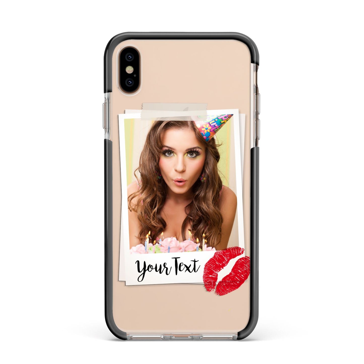 Personalised Photo Kiss Apple iPhone Xs Max Impact Case Black Edge on Gold Phone