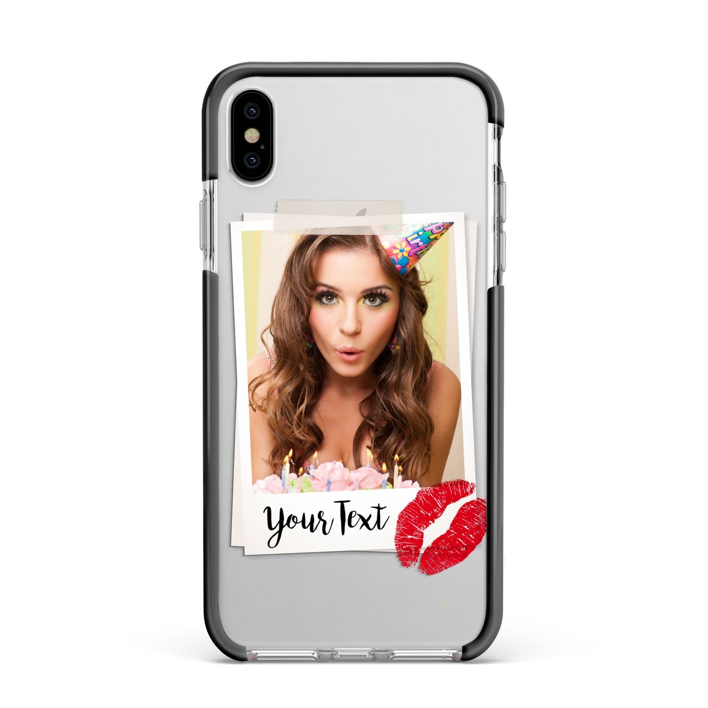 Personalised Photo Kiss Apple iPhone Xs Max Impact Case Black Edge on Silver Phone