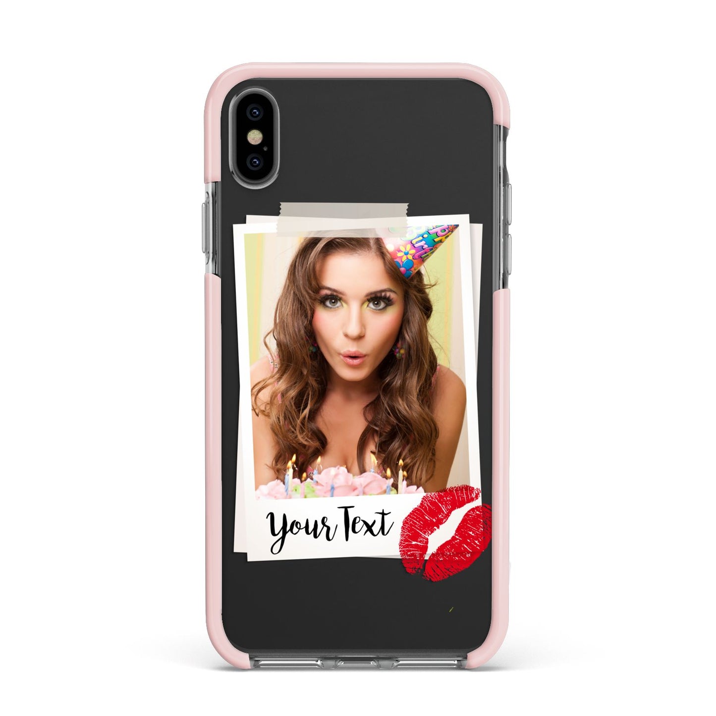 Personalised Photo Kiss Apple iPhone Xs Max Impact Case Pink Edge on Black Phone