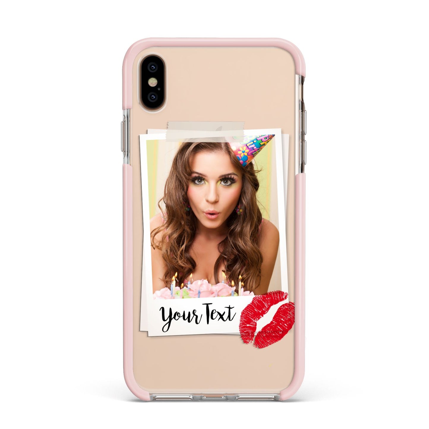 Personalised Photo Kiss Apple iPhone Xs Max Impact Case Pink Edge on Gold Phone