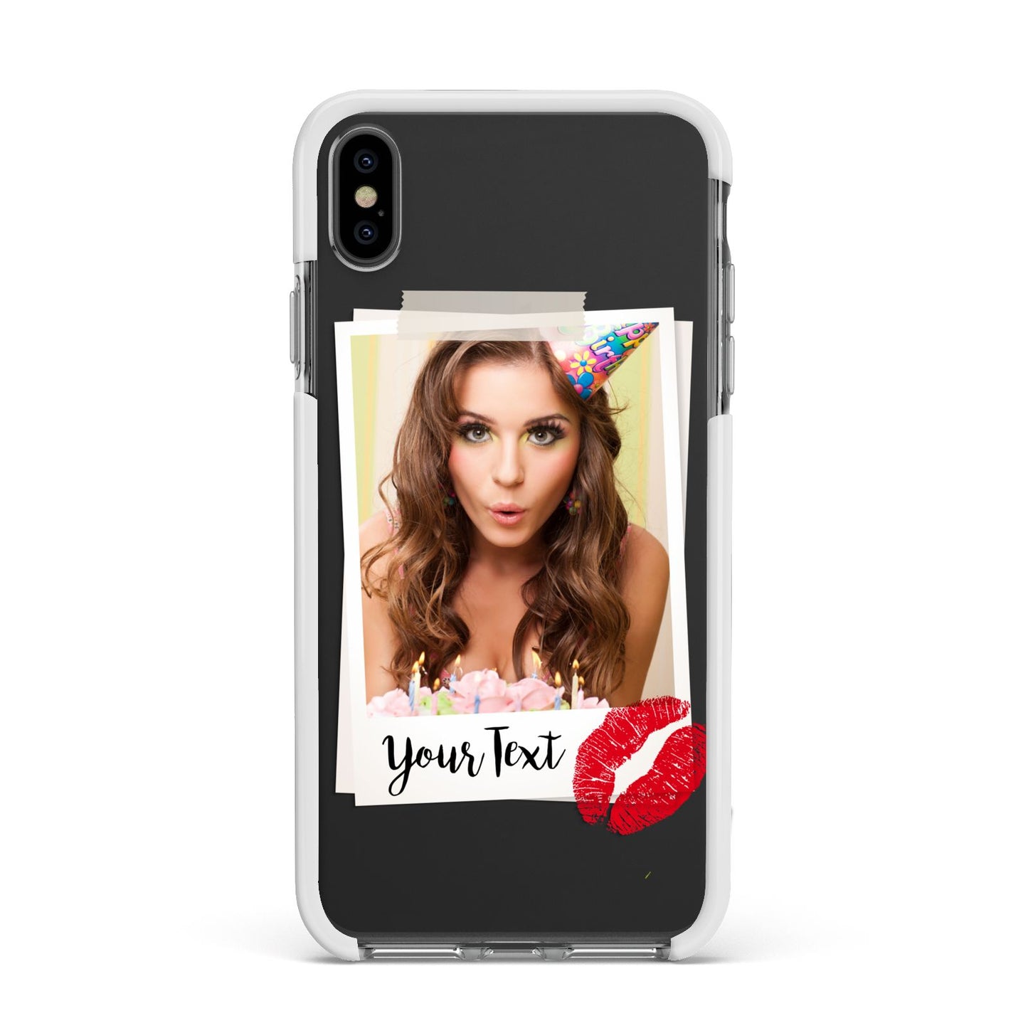 Personalised Photo Kiss Apple iPhone Xs Max Impact Case White Edge on Black Phone