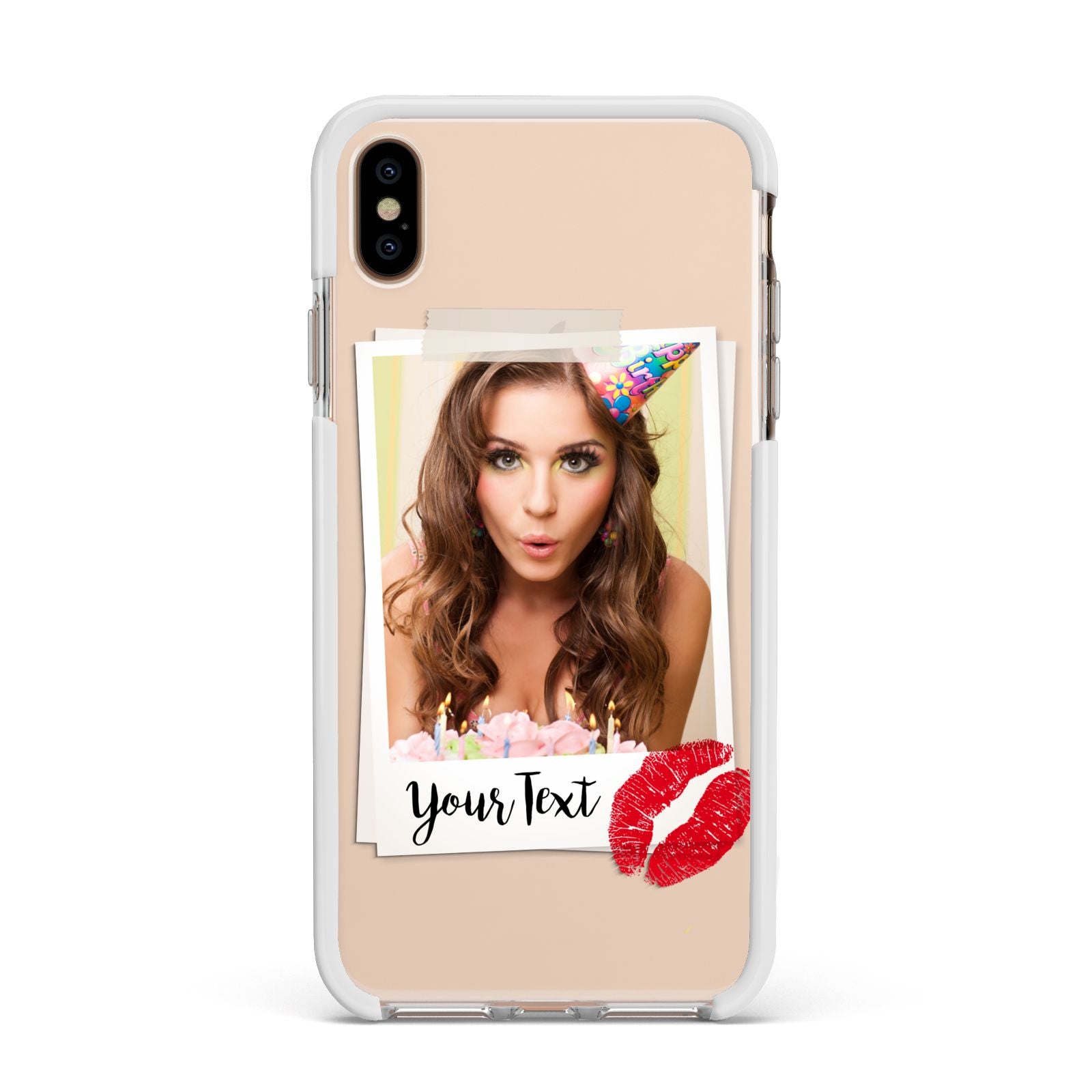 Personalised Photo Kiss Apple iPhone Xs Max Impact Case White Edge on Gold Phone