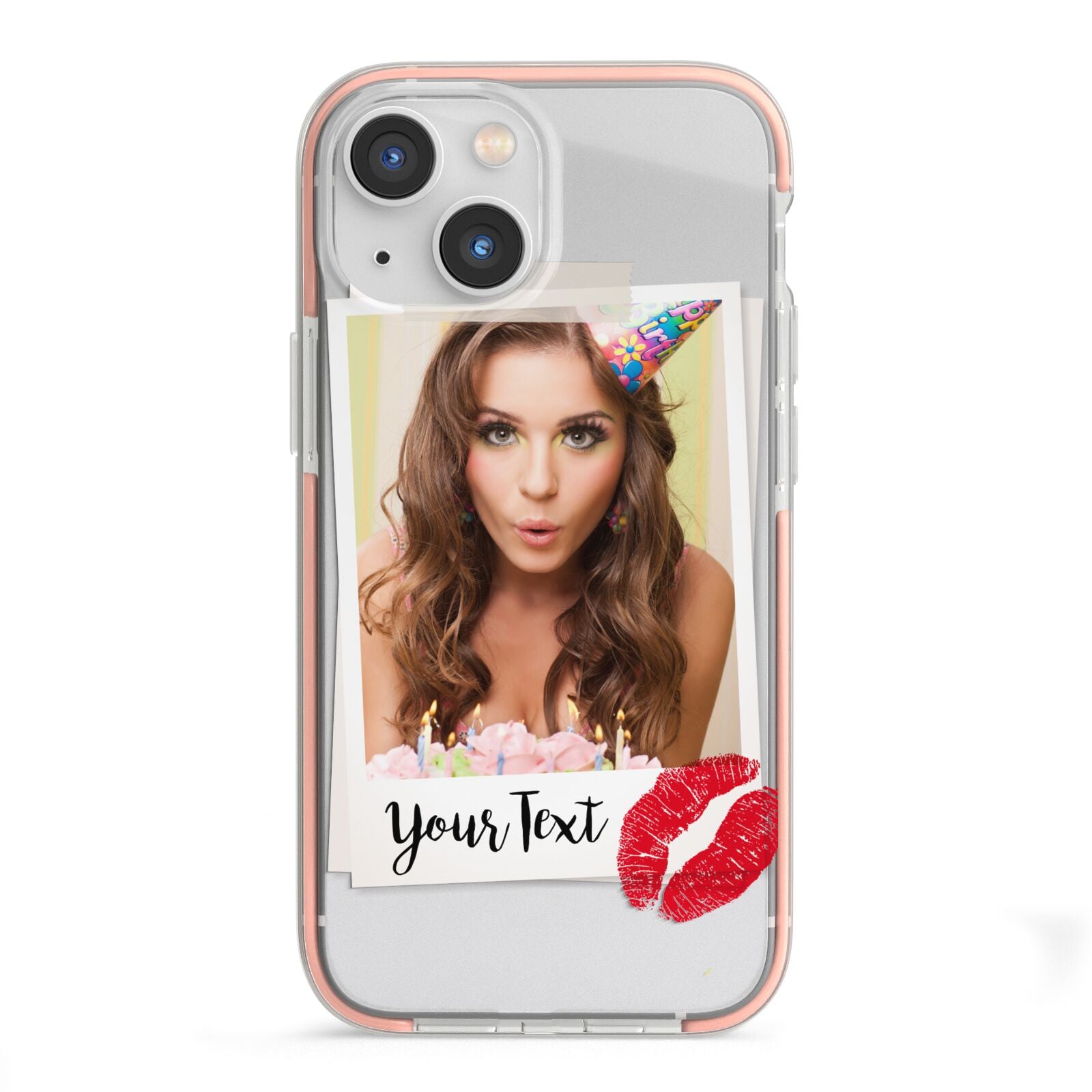 Personalised Photo Kiss iPhone 13 Mini TPU Impact Case with Pink Edges