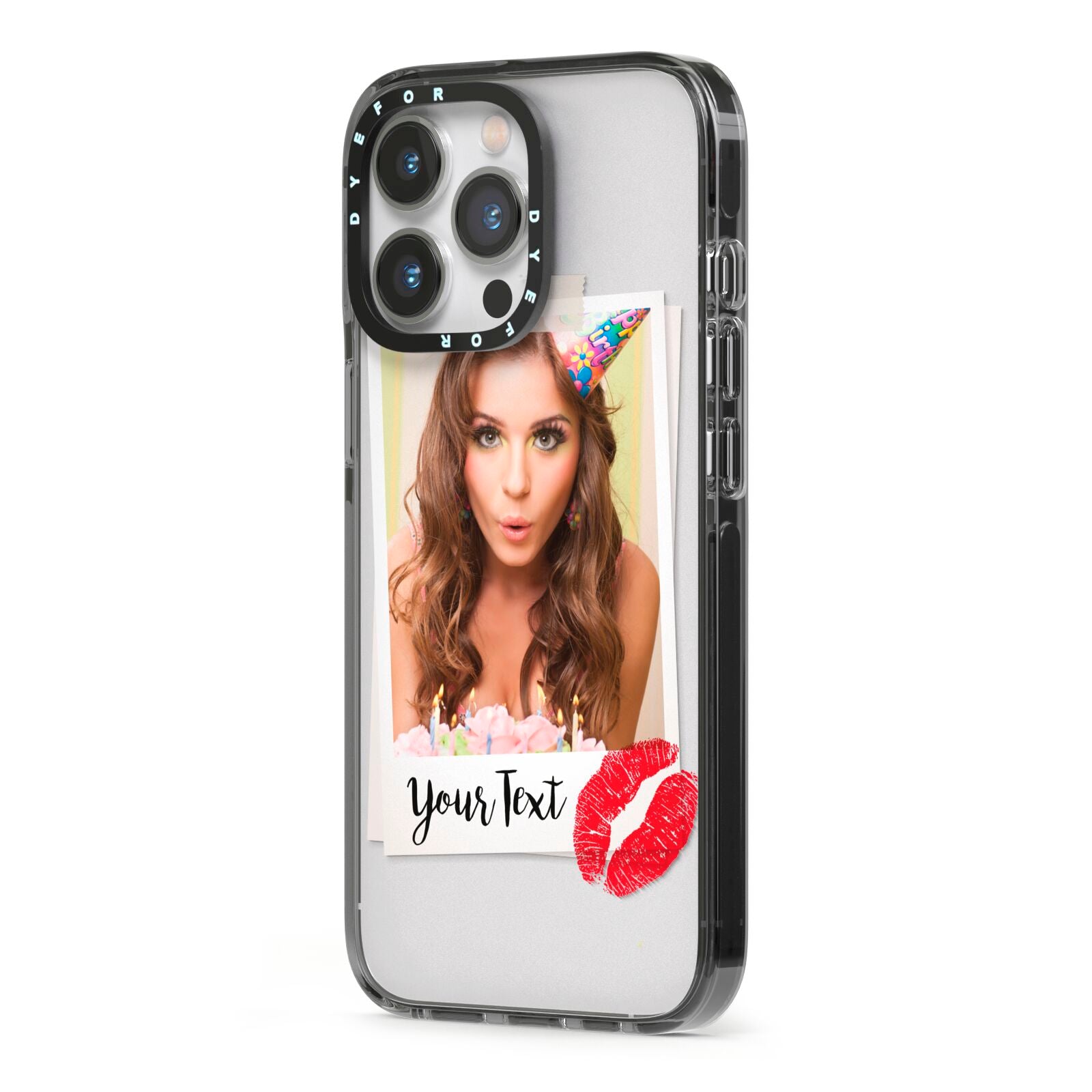 Personalised Photo Kiss iPhone 13 Pro Black Impact Case Side Angle on Silver phone