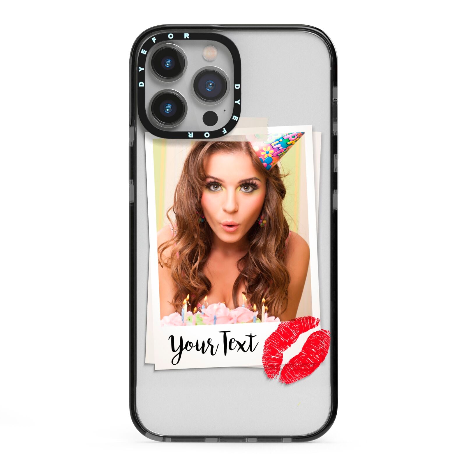 Personalised Photo Kiss iPhone 13 Pro Max Black Impact Case on Silver phone