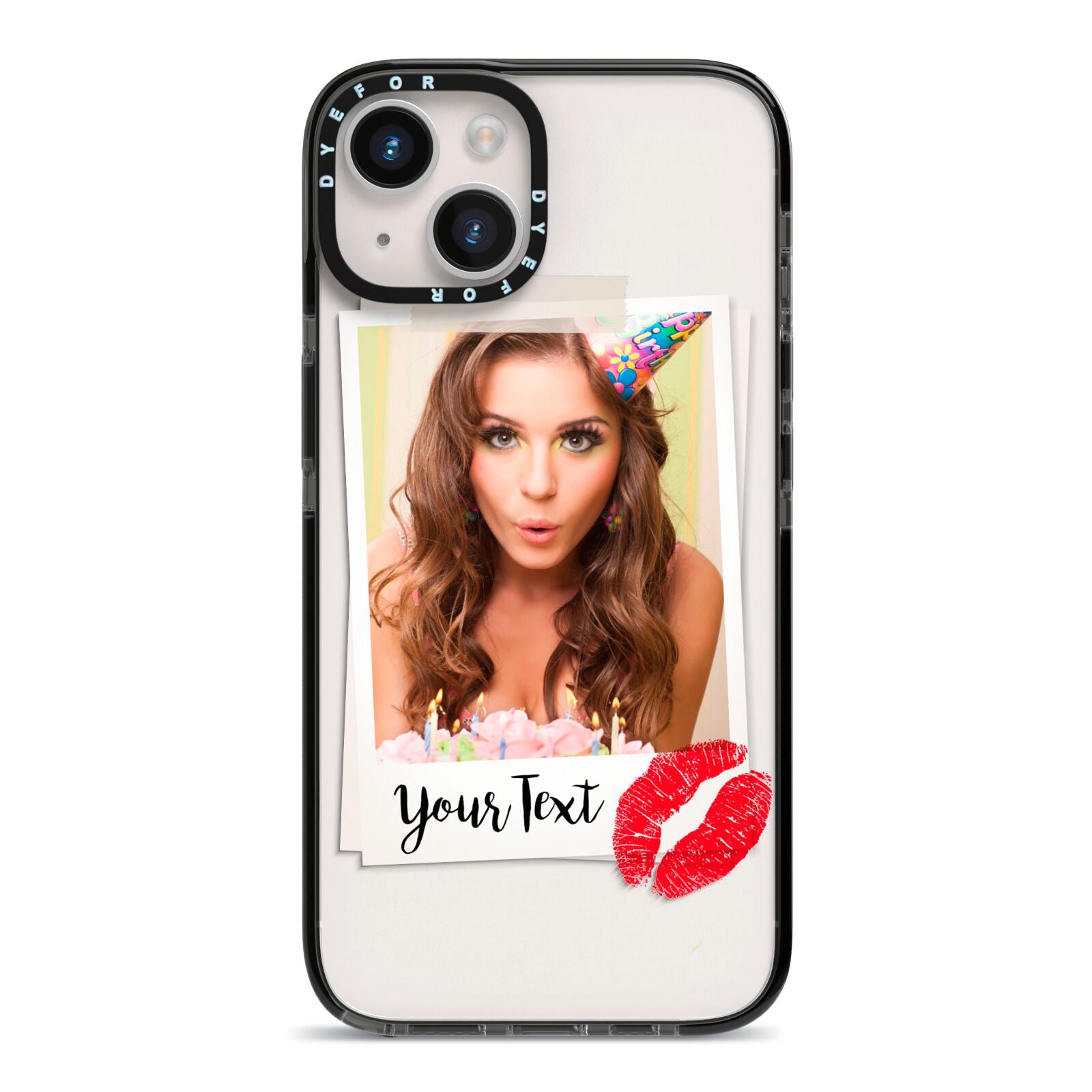 Personalised Photo Kiss iPhone 14 Black Impact Case on Silver phone