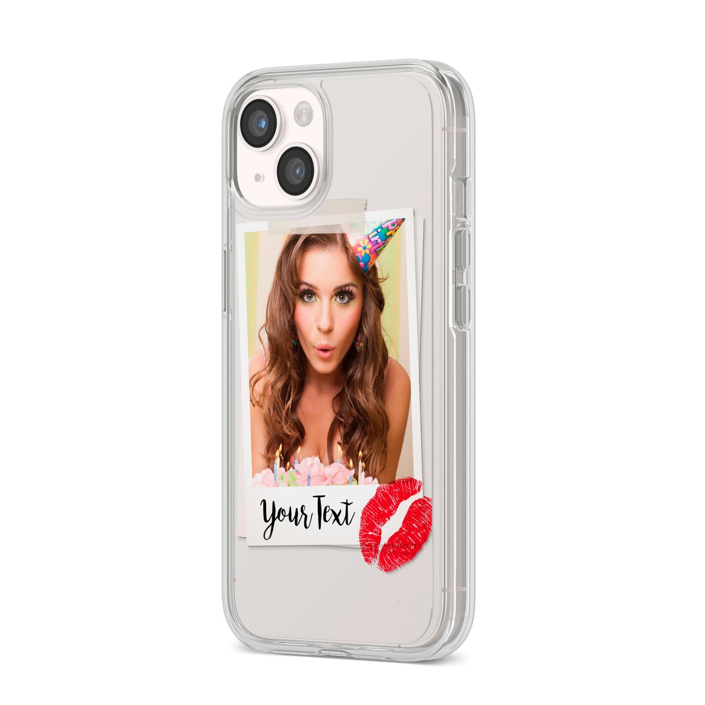 Personalised Photo Kiss iPhone 14 Clear Tough Case Starlight Angled Image