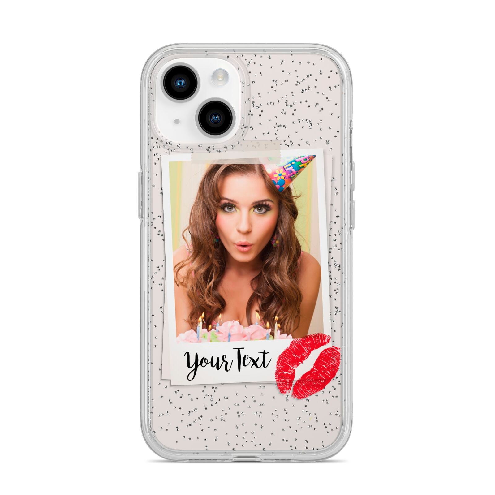 Personalised Photo Kiss iPhone 14 Glitter Tough Case Starlight