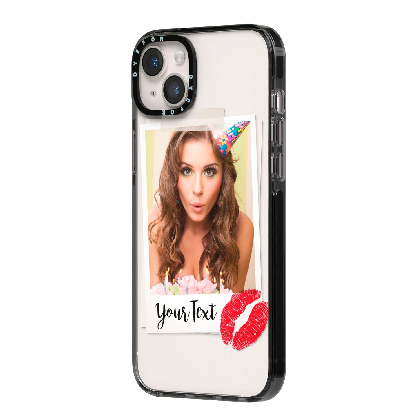 Personalised Photo Kiss iPhone 14 Plus Black Impact Case Side Angle on Silver phone