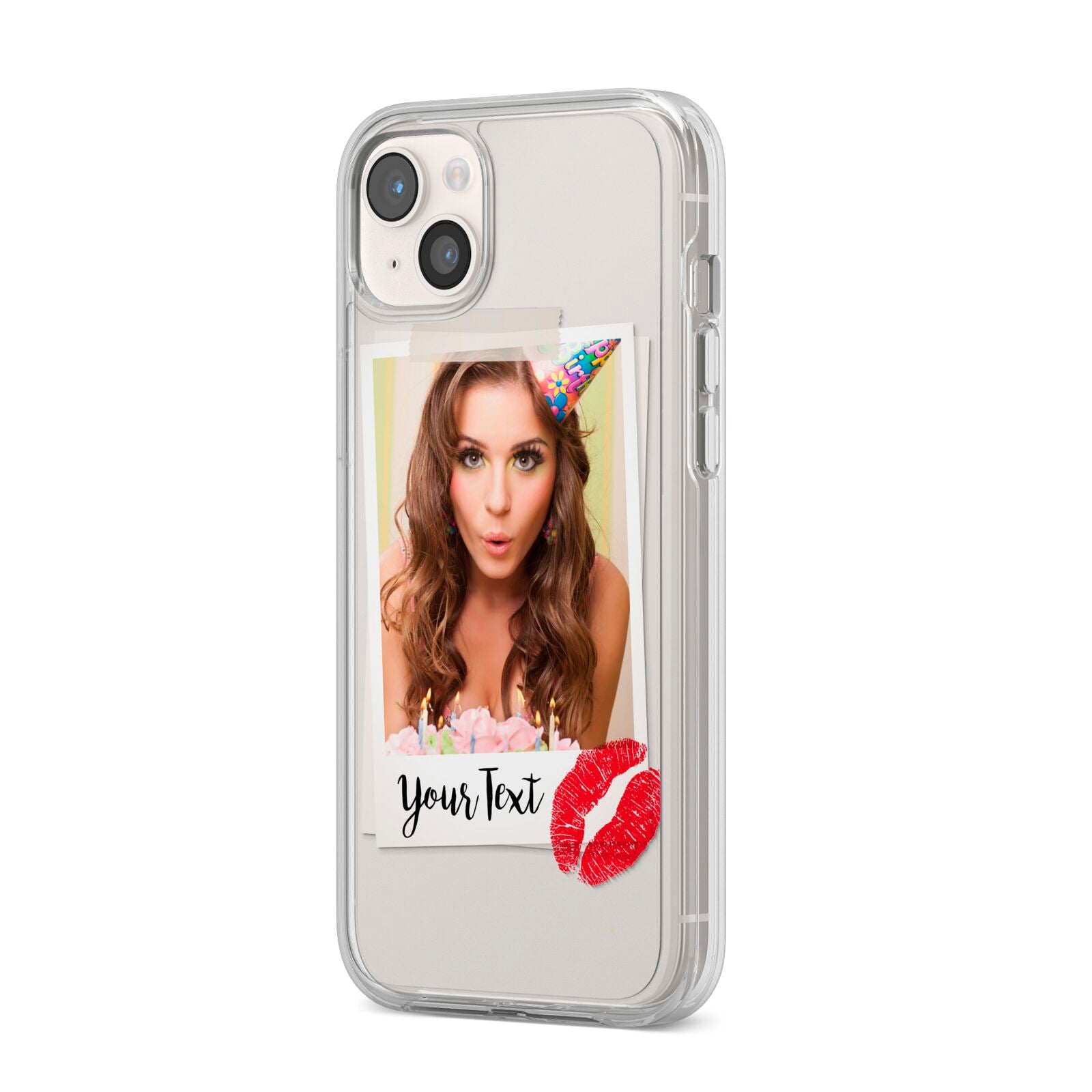 Personalised Photo Kiss iPhone 14 Plus Clear Tough Case Starlight Angled Image