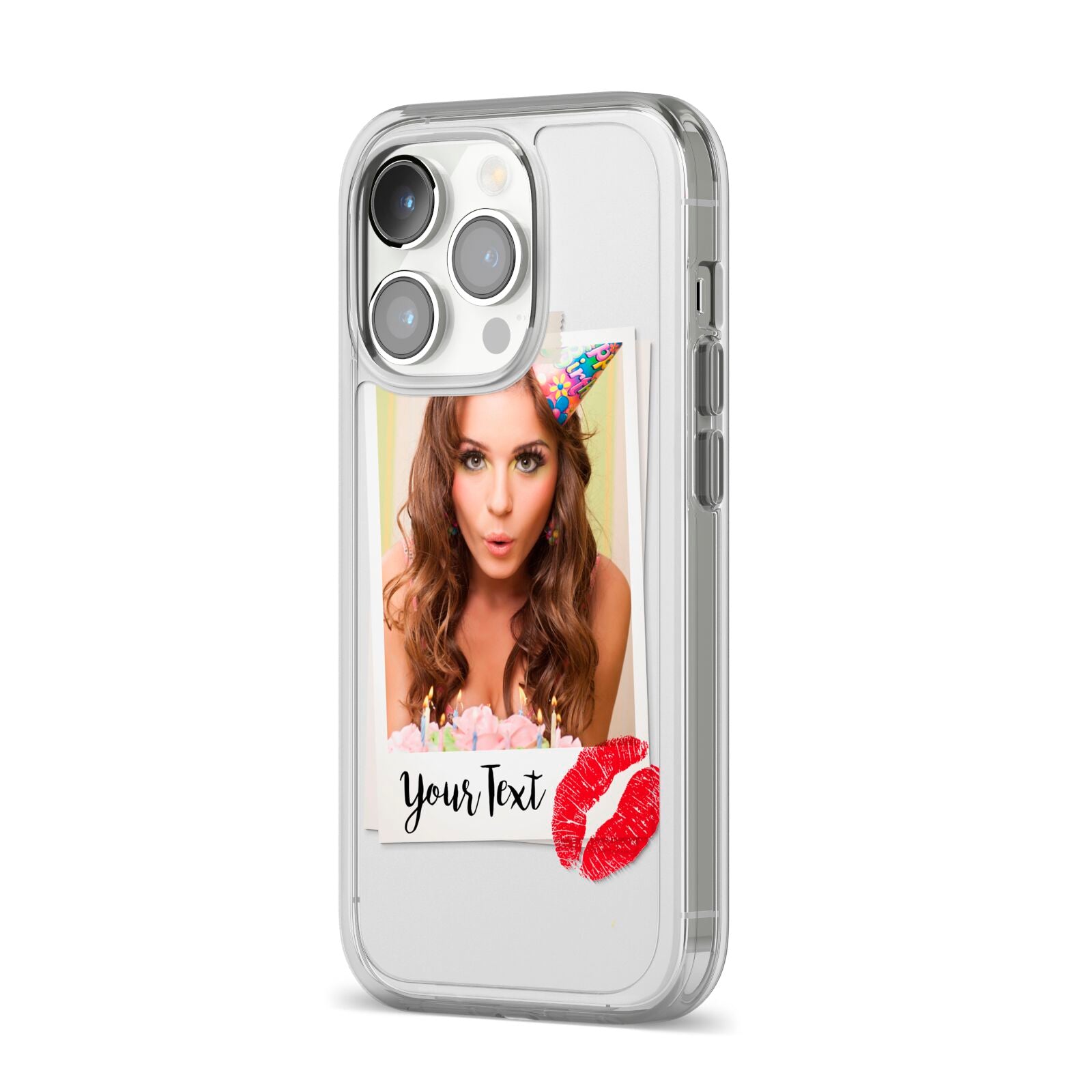 Personalised Photo Kiss iPhone 14 Pro Clear Tough Case Silver Angled Image