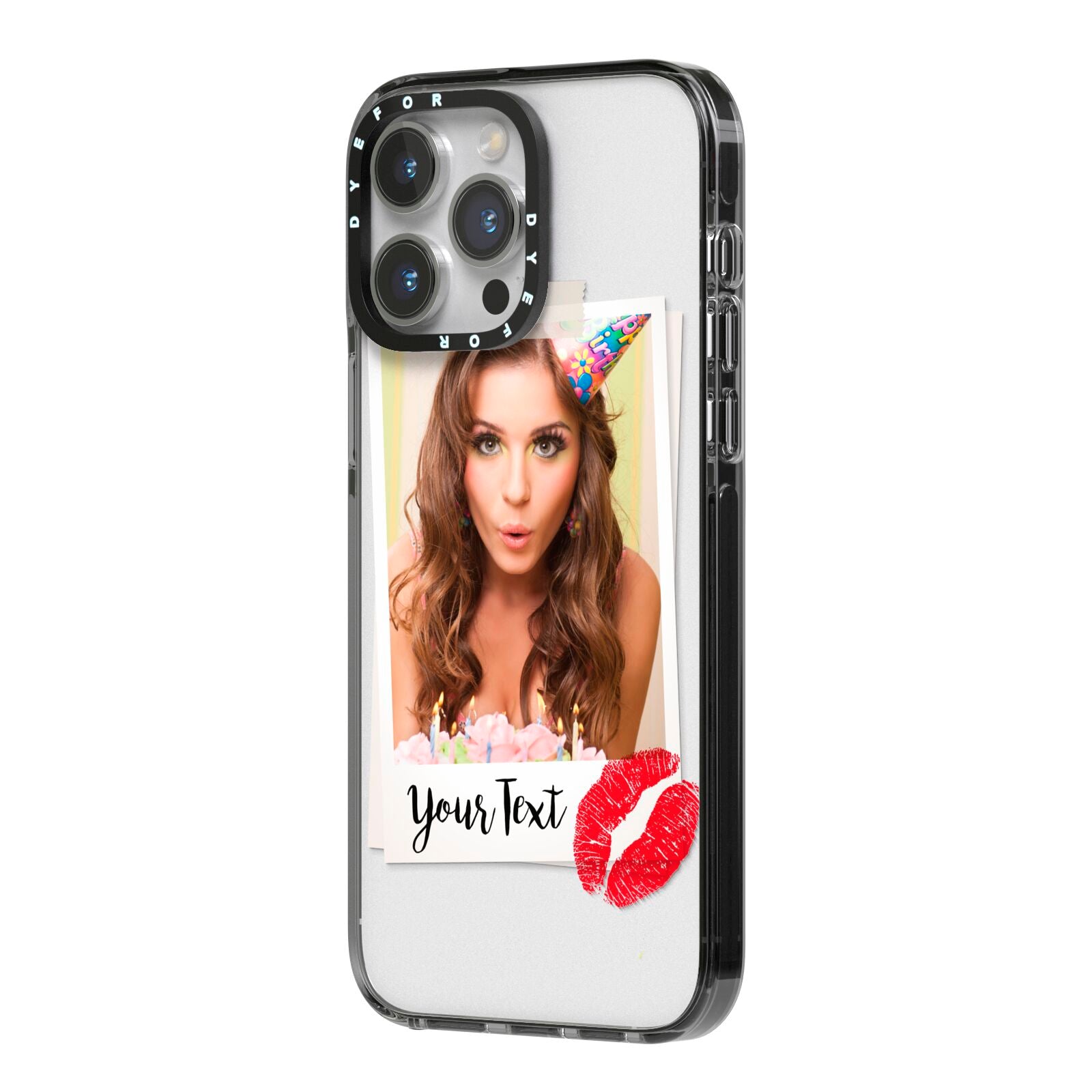 Personalised Photo Kiss iPhone 14 Pro Max Black Impact Case Side Angle on Silver phone