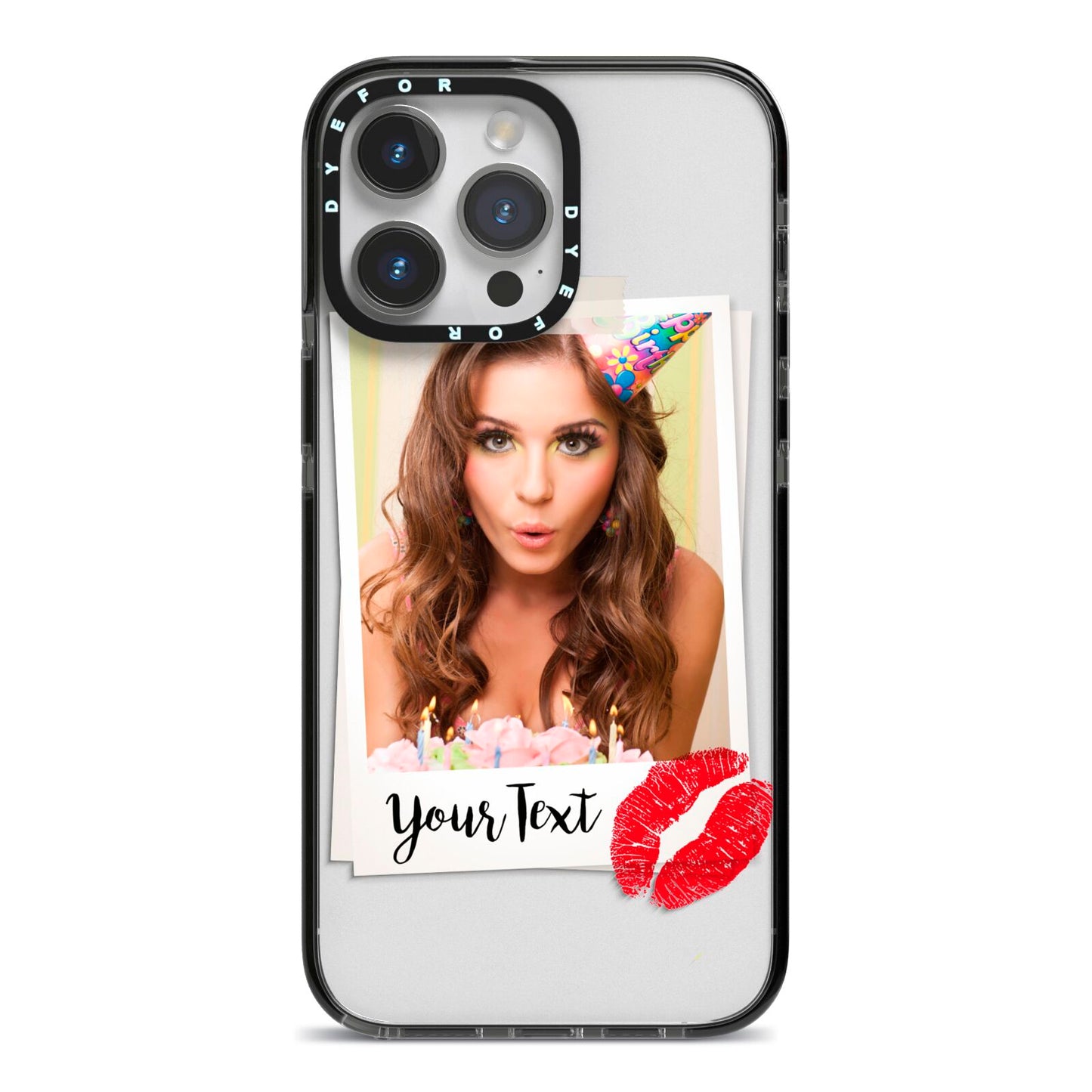 Personalised Photo Kiss iPhone 14 Pro Max Black Impact Case on Silver phone