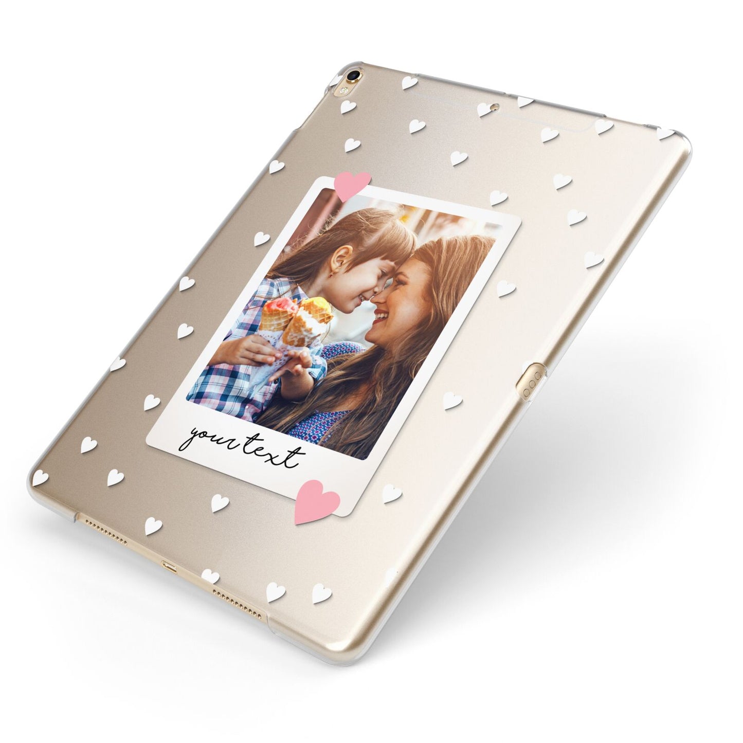 Personalised Photo Love Hearts Apple iPad Case on Gold iPad Side View