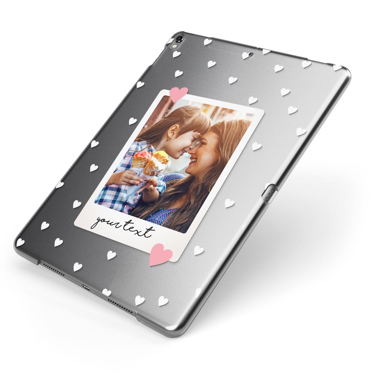 Personalised Photo Love Hearts Apple iPad Case on Grey iPad Side View