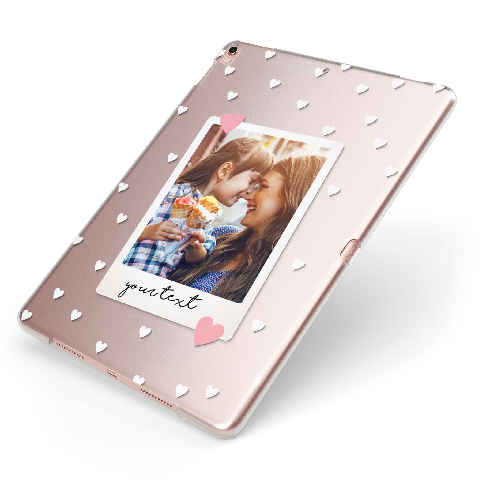 Personalised Photo Love Hearts Apple iPad Case on Rose Gold iPad Side View