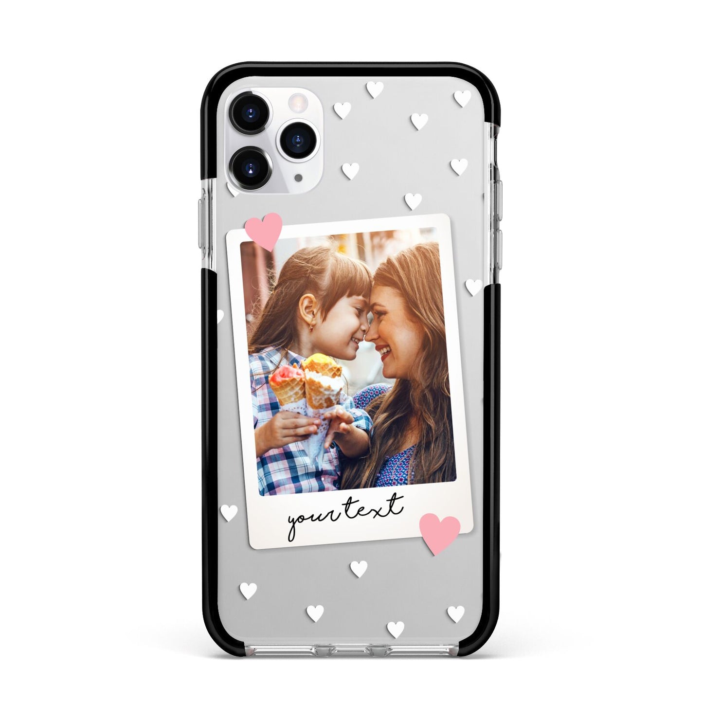 Personalised Photo Love Hearts Apple iPhone 11 Pro Max in Silver with Black Impact Case