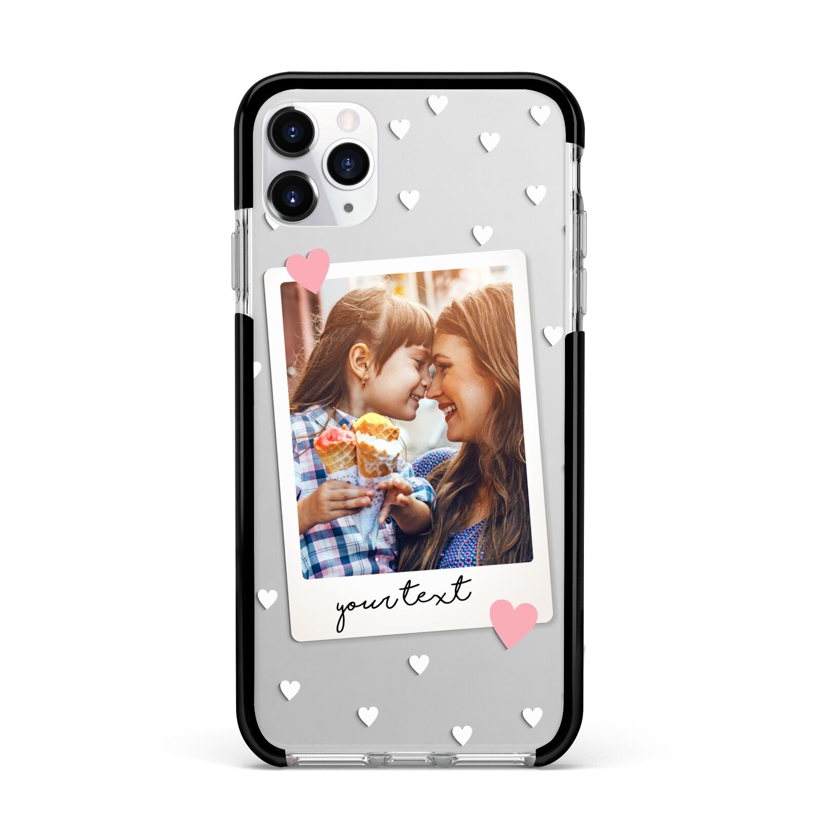 Personalised Photo Love Hearts Apple iPhone 11 Pro Max in Silver with Black Impact Case