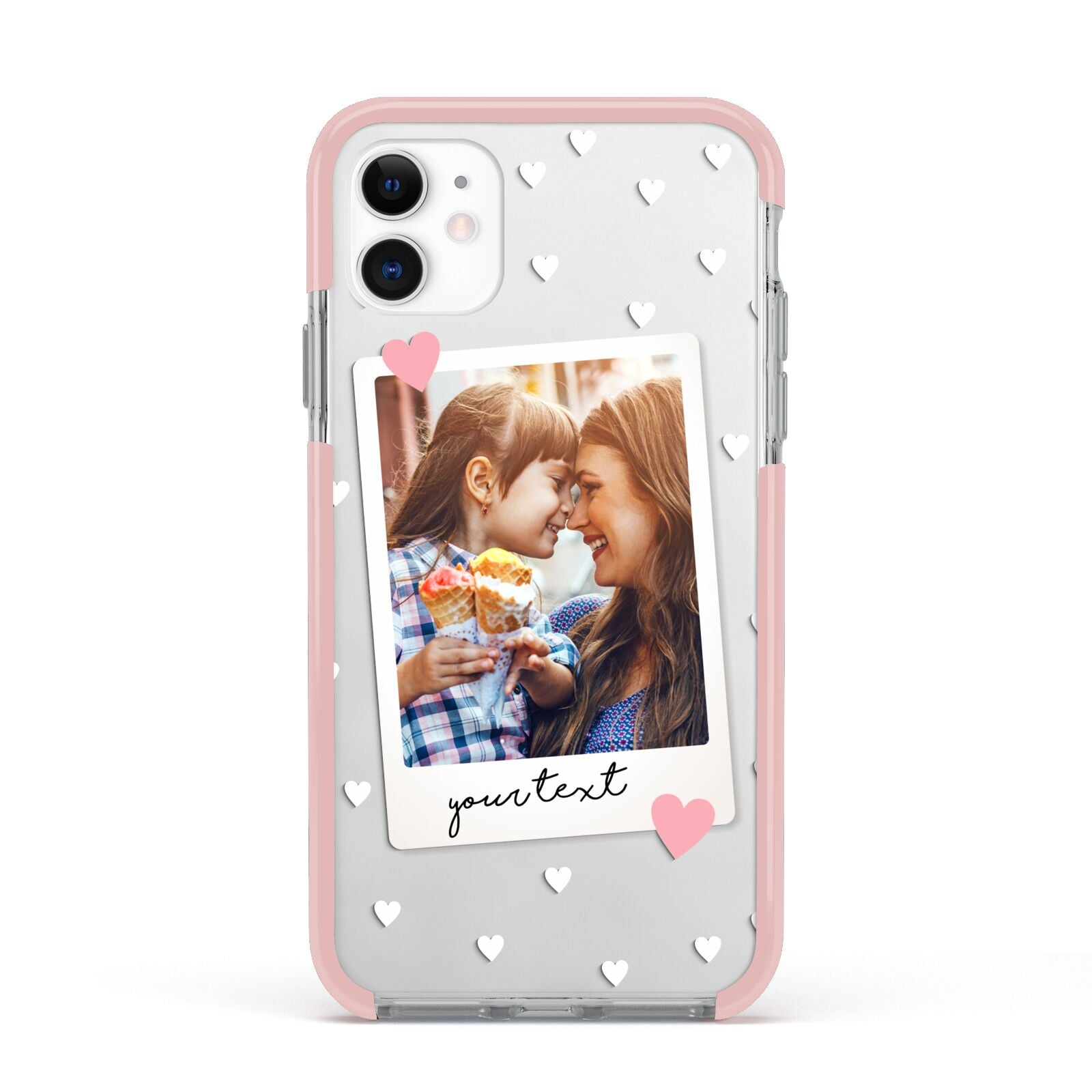 Personalised Photo Love Hearts Apple iPhone 11 in White with Pink Impact Case