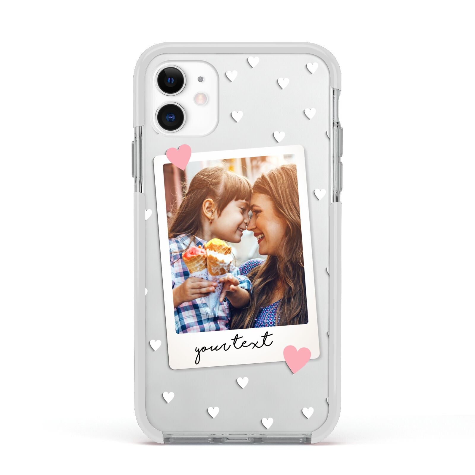 Personalised Photo Love Hearts Apple iPhone 11 in White with White Impact Case