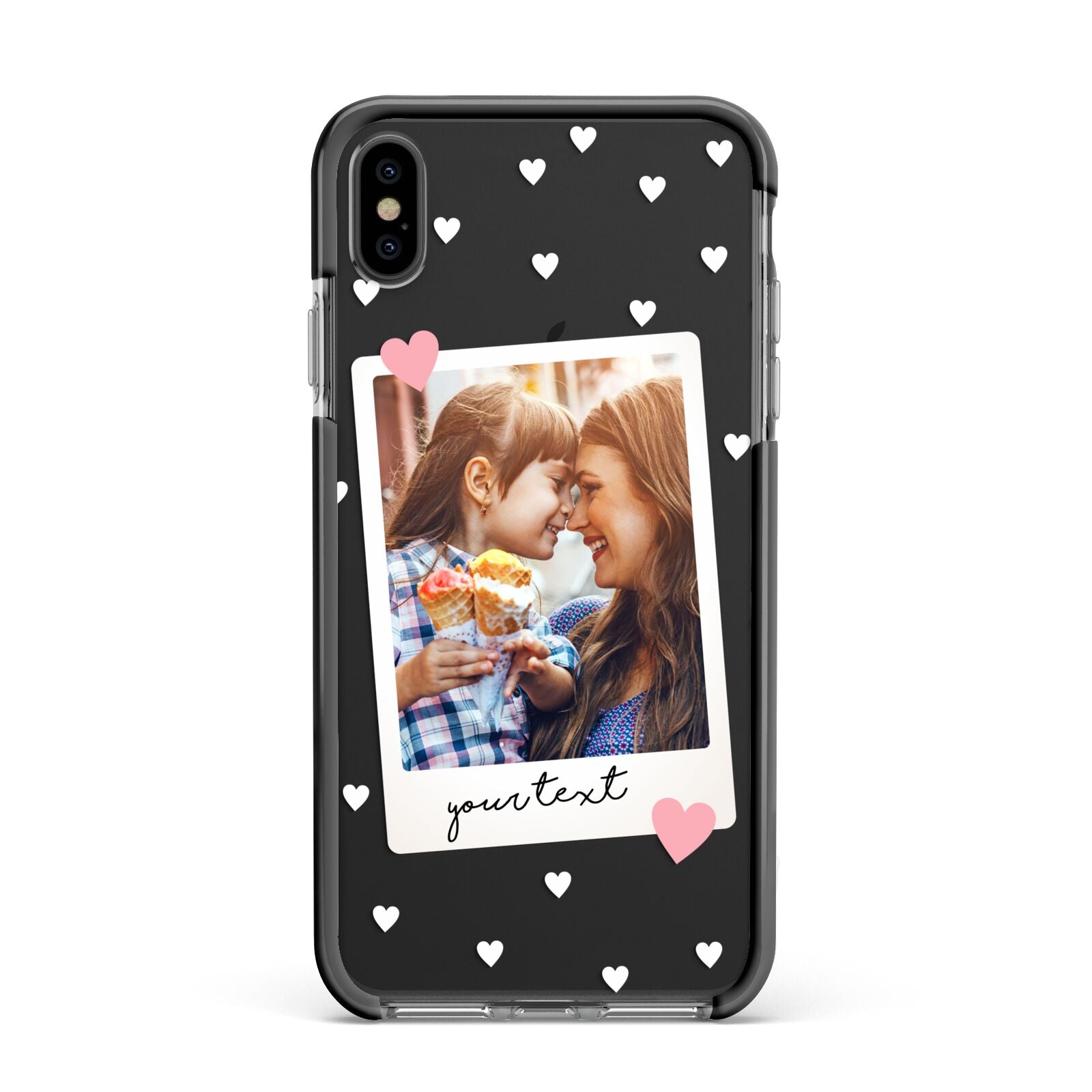 Personalised Photo Love Hearts Apple iPhone Xs Max Impact Case Black Edge on Black Phone