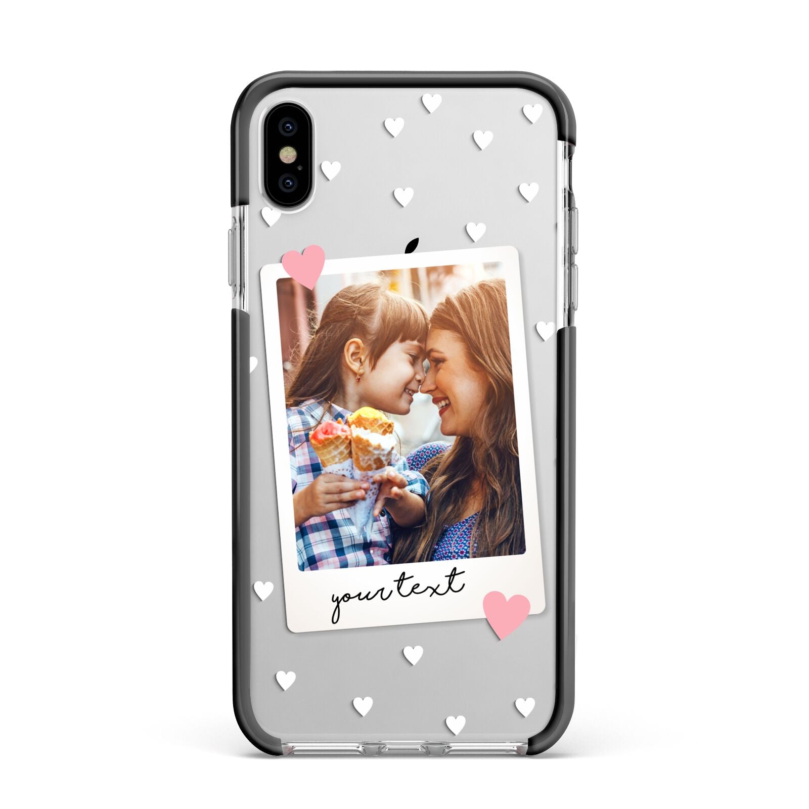 Personalised Photo Love Hearts Apple iPhone Xs Max Impact Case Black Edge on Silver Phone