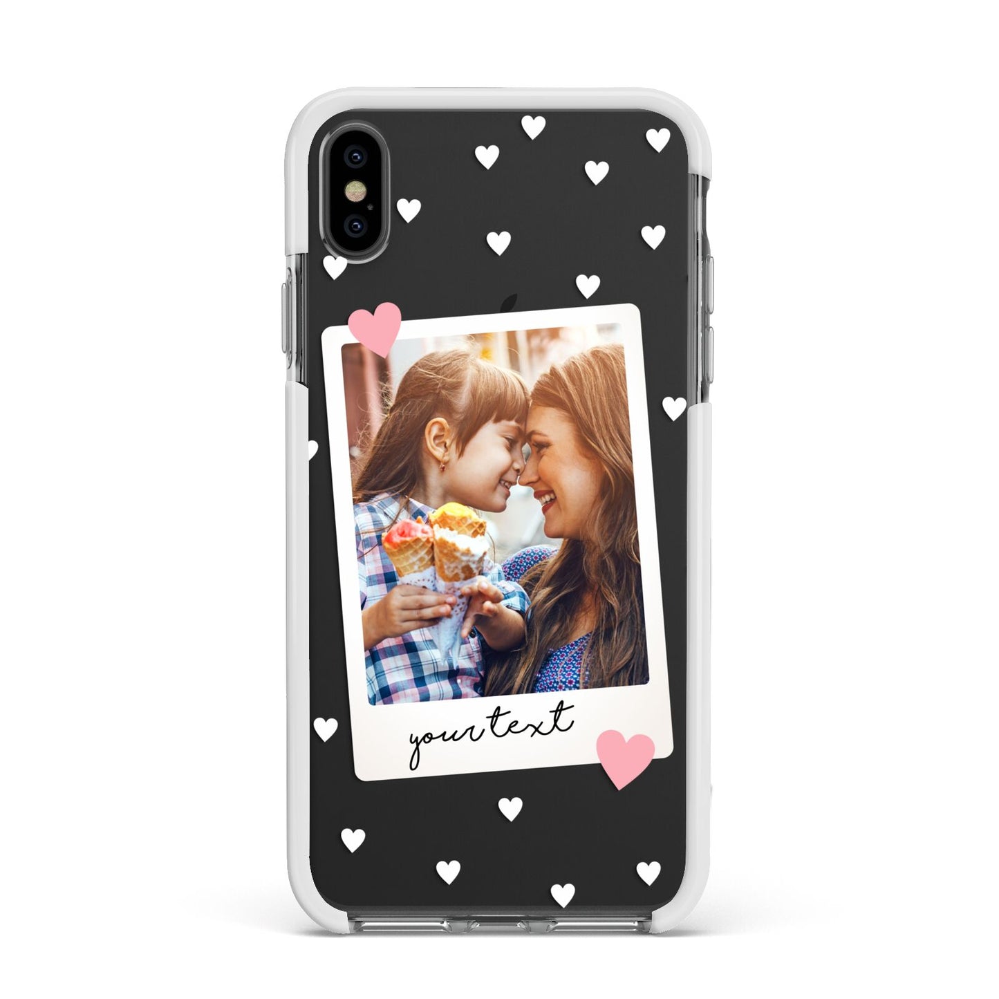Personalised Photo Love Hearts Apple iPhone Xs Max Impact Case White Edge on Black Phone