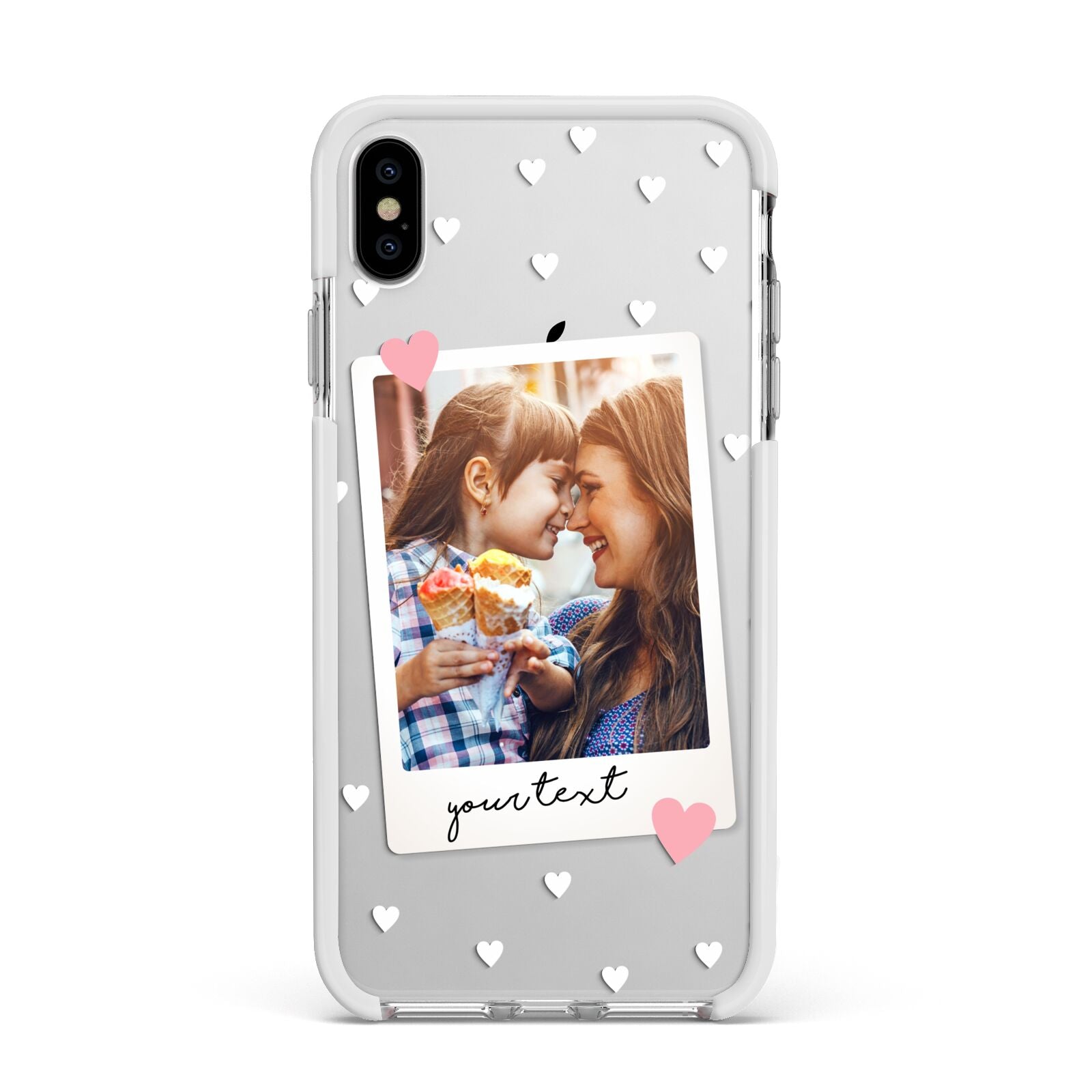 Personalised Photo Love Hearts Apple iPhone Xs Max Impact Case White Edge on Silver Phone