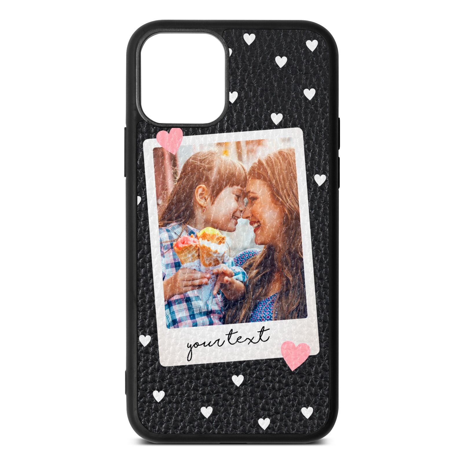 Personalised Photo Love Hearts Black Pebble Leather iPhone 11 Pro Case