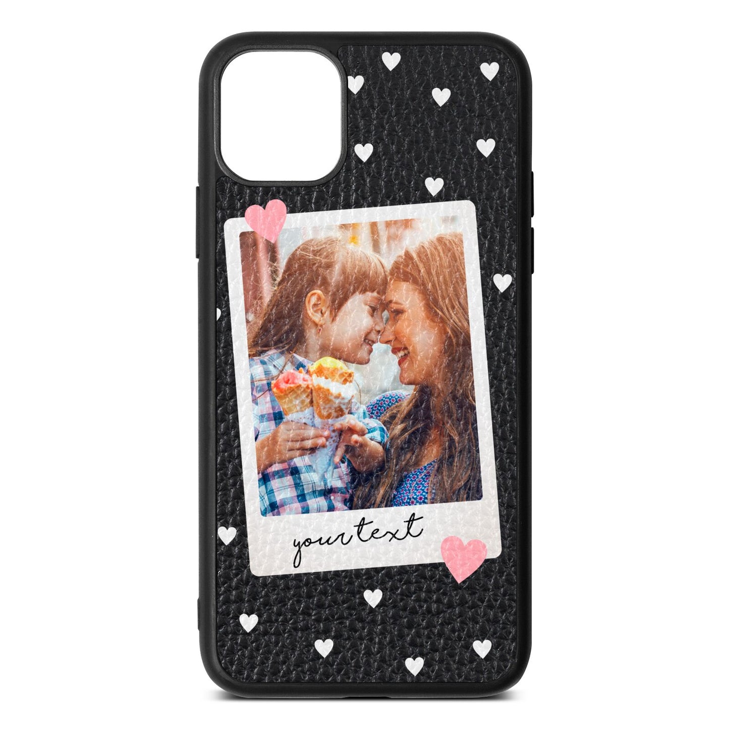 Personalised Photo Love Hearts Black Pebble Leather iPhone 11 Pro Max Case