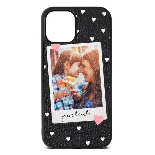 Personalised Photo Love Hearts Black Pebble Leather iPhone 12 Case