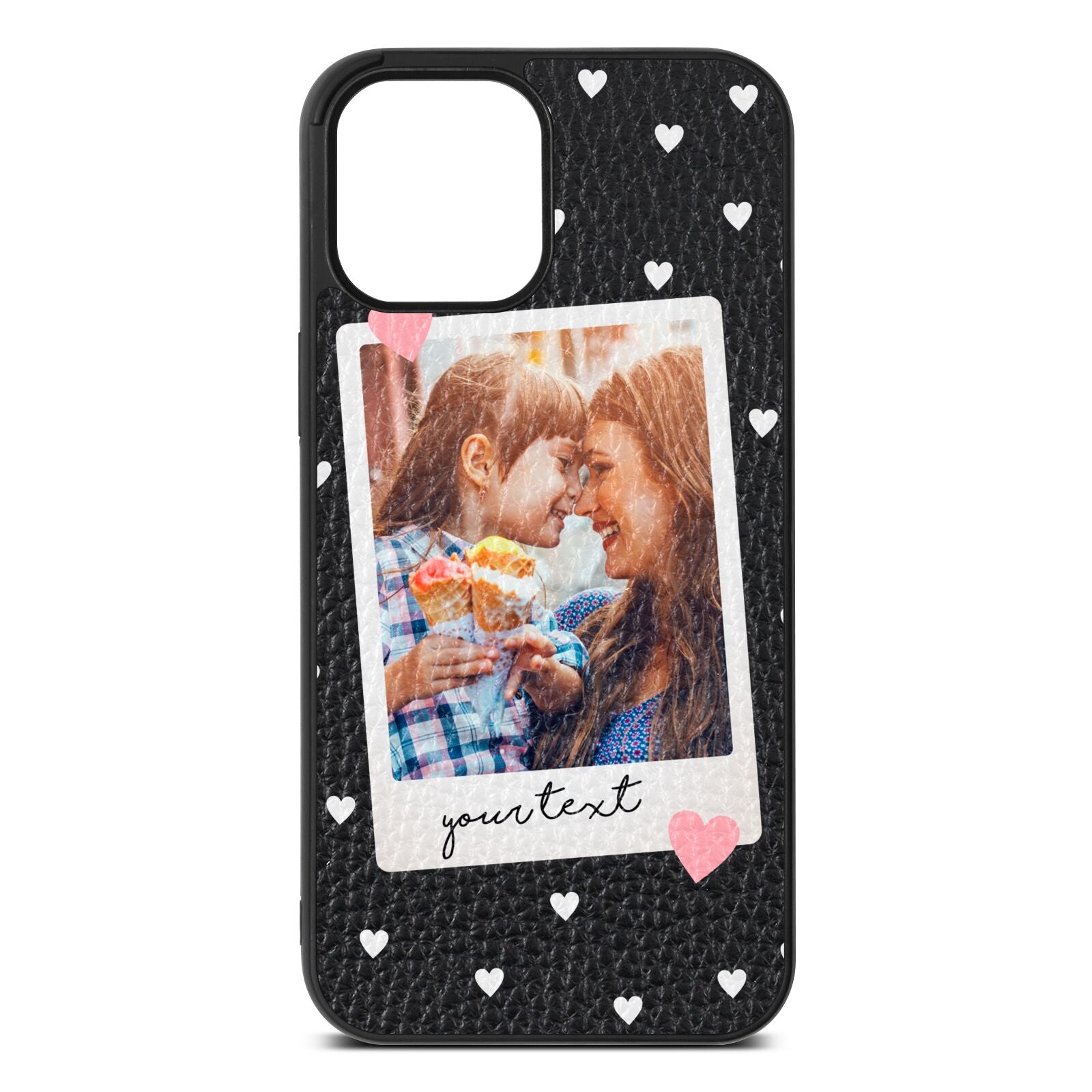 Personalised Photo Love Hearts Black Pebble Leather iPhone 12 Pro Max Case