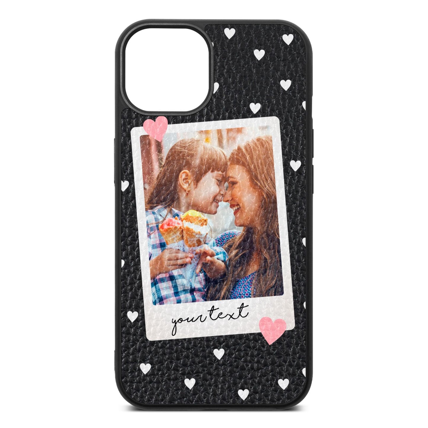 Personalised Photo Love Hearts Black Pebble Leather iPhone 13 Case