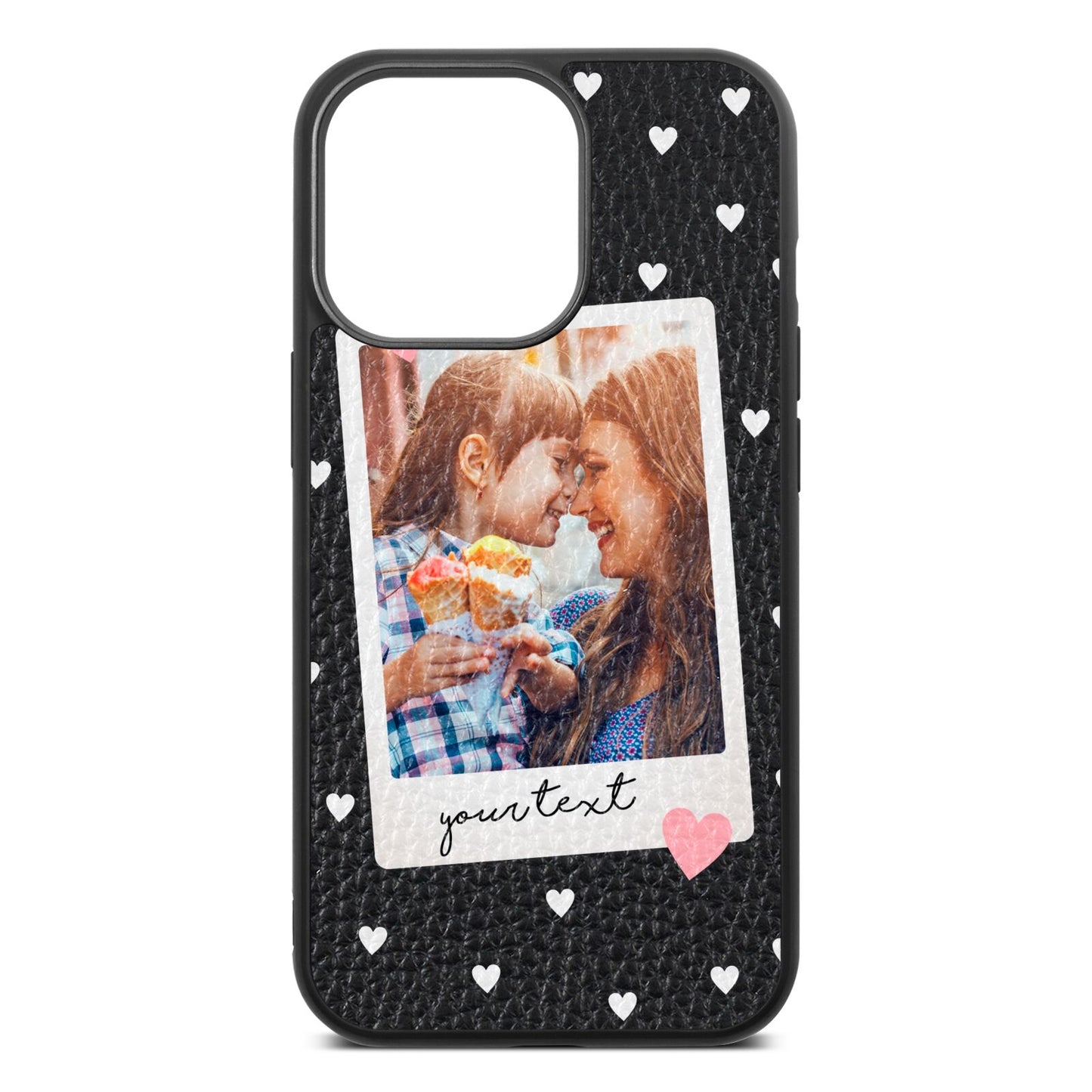 Personalised Photo Love Hearts Black Pebble Leather iPhone 13 Pro Case