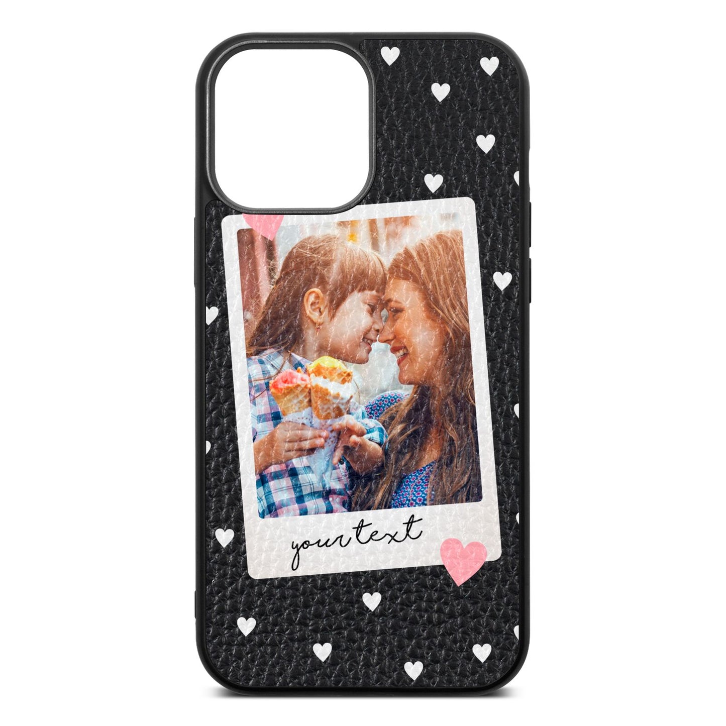 Personalised Photo Love Hearts Black Pebble Leather iPhone 13 Pro Max Case