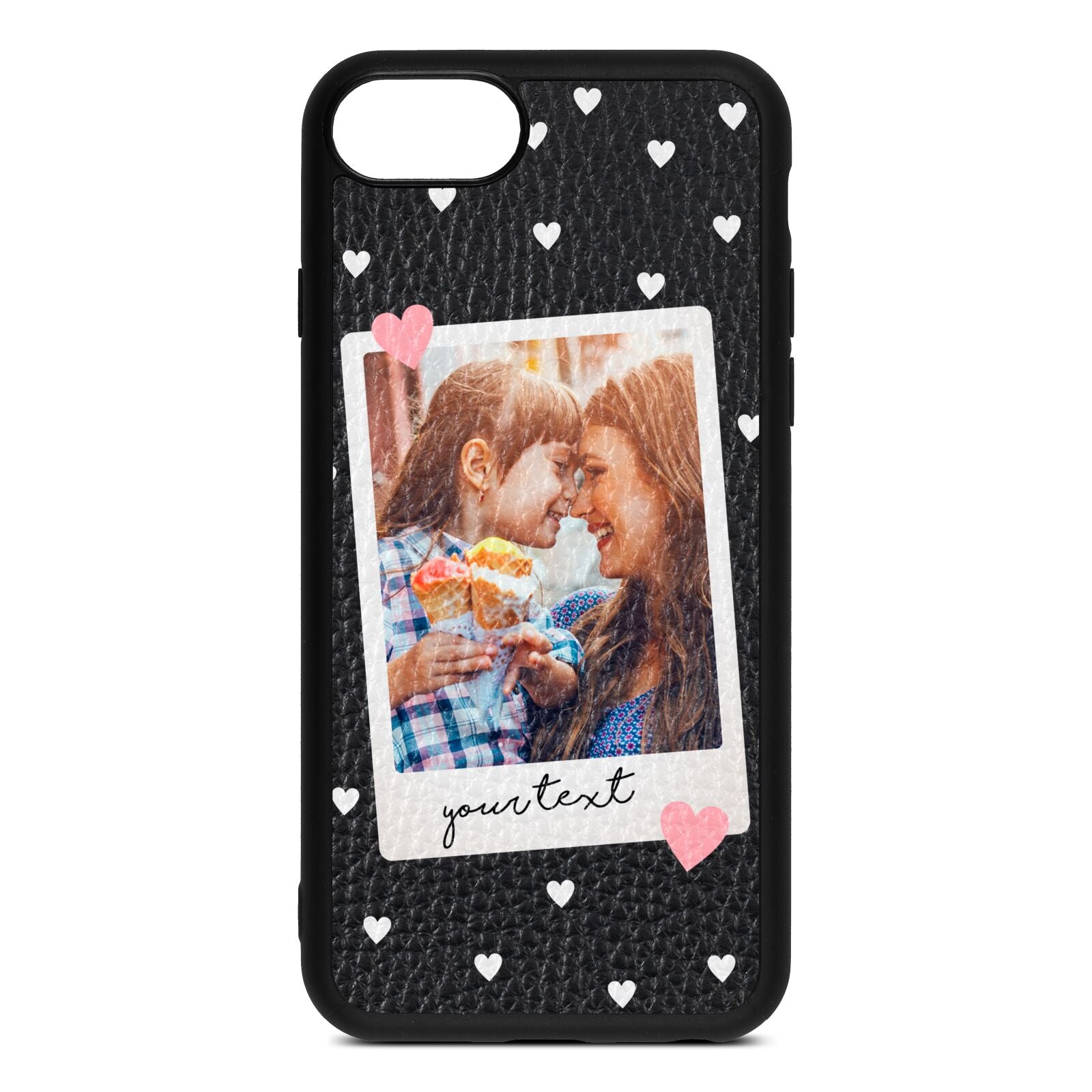 Personalised Photo Love Hearts Black Pebble Leather iPhone 8 Case