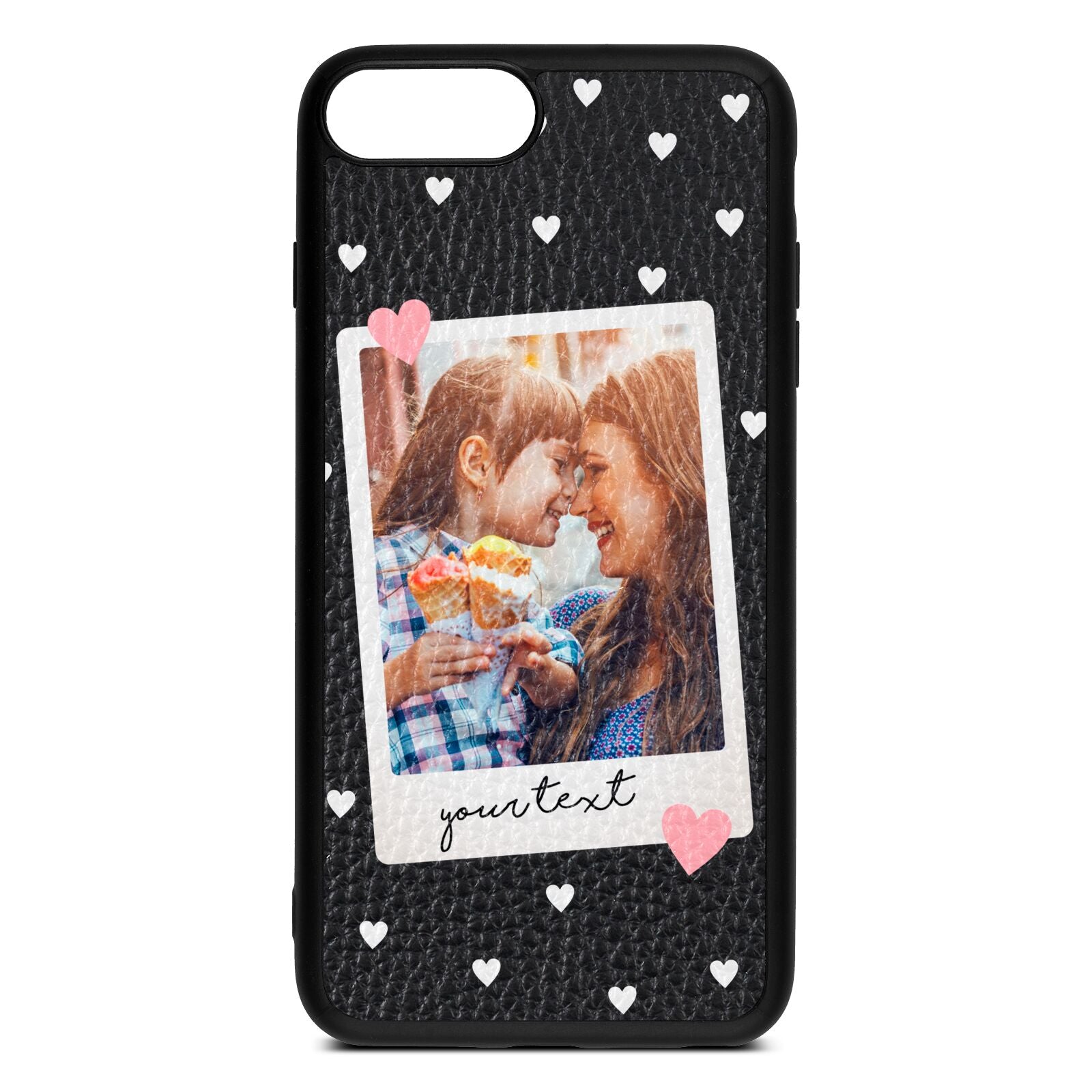 Personalised Photo Love Hearts Black Pebble Leather iPhone 8 Plus Case