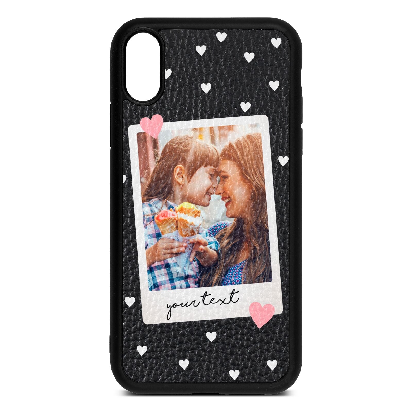 Personalised Photo Love Hearts Black Pebble Leather iPhone Xr Case