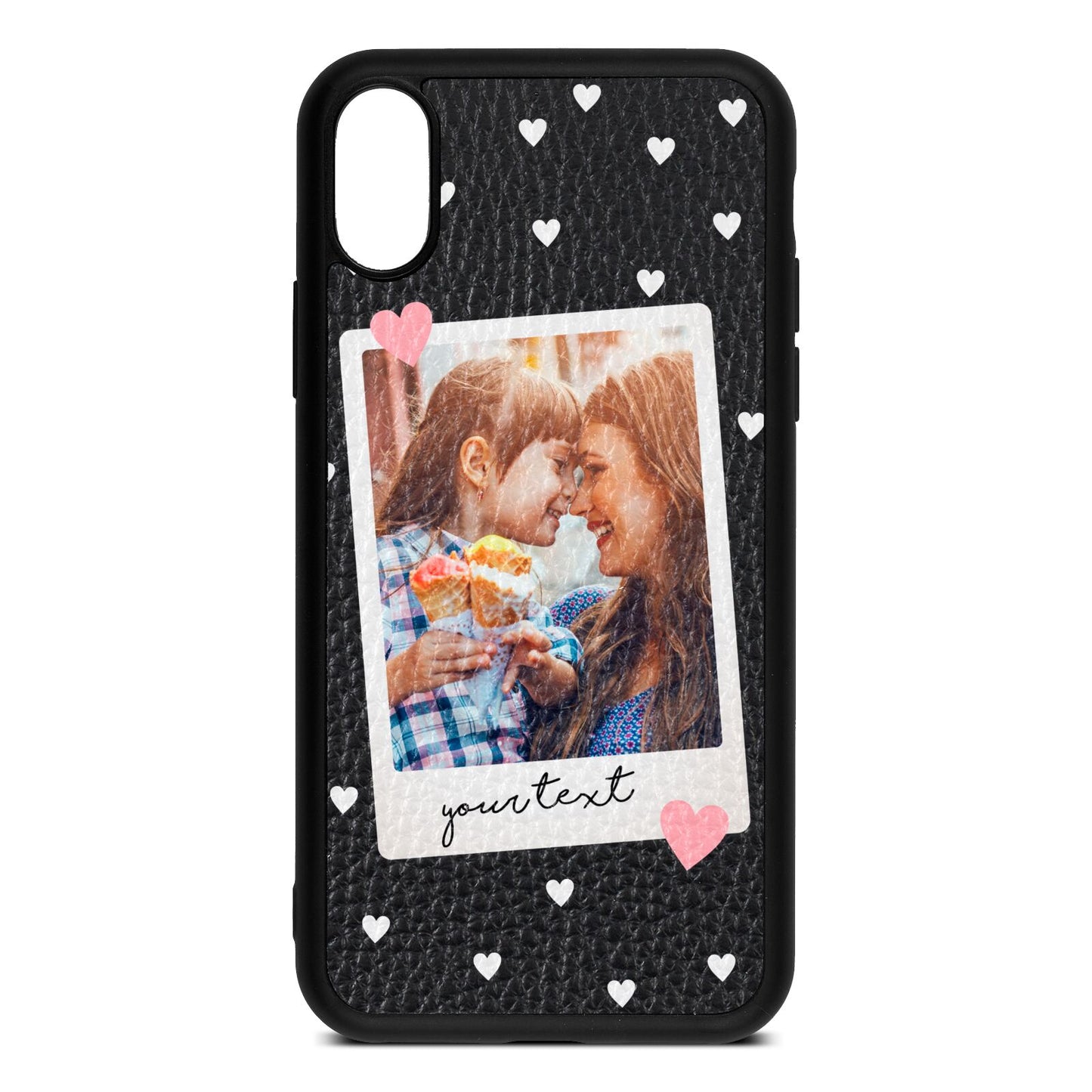 Personalised Photo Love Hearts Black Pebble Leather iPhone Xs Case