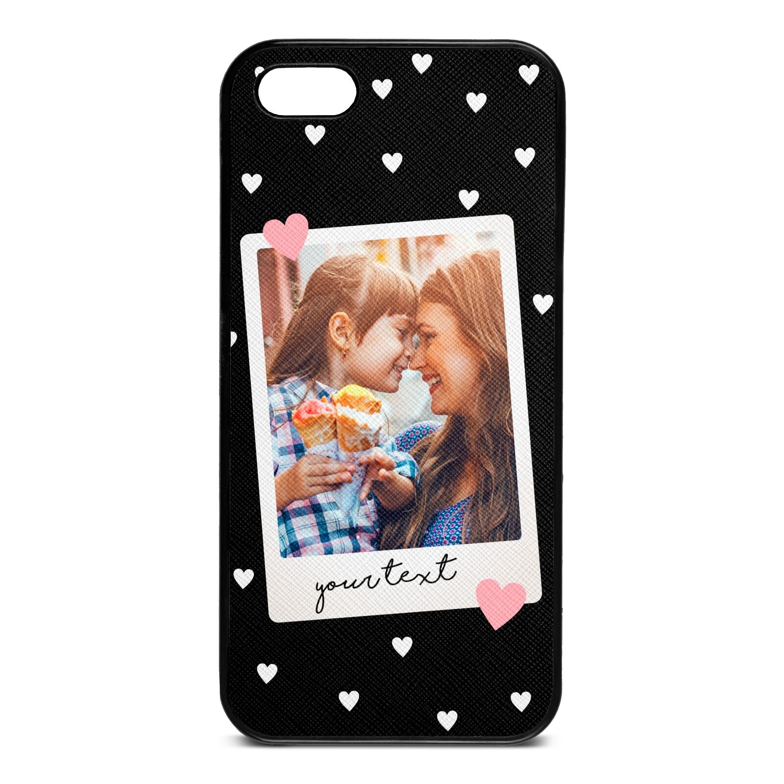 Personalised Photo Love Hearts Black Saffiano Leather iPhone 5 Case