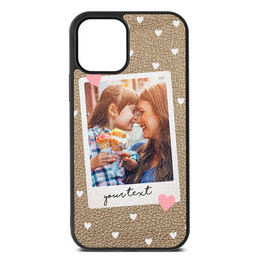 Personalised Photo Love Hearts Gold Pebble Leather iPhone 12 Case