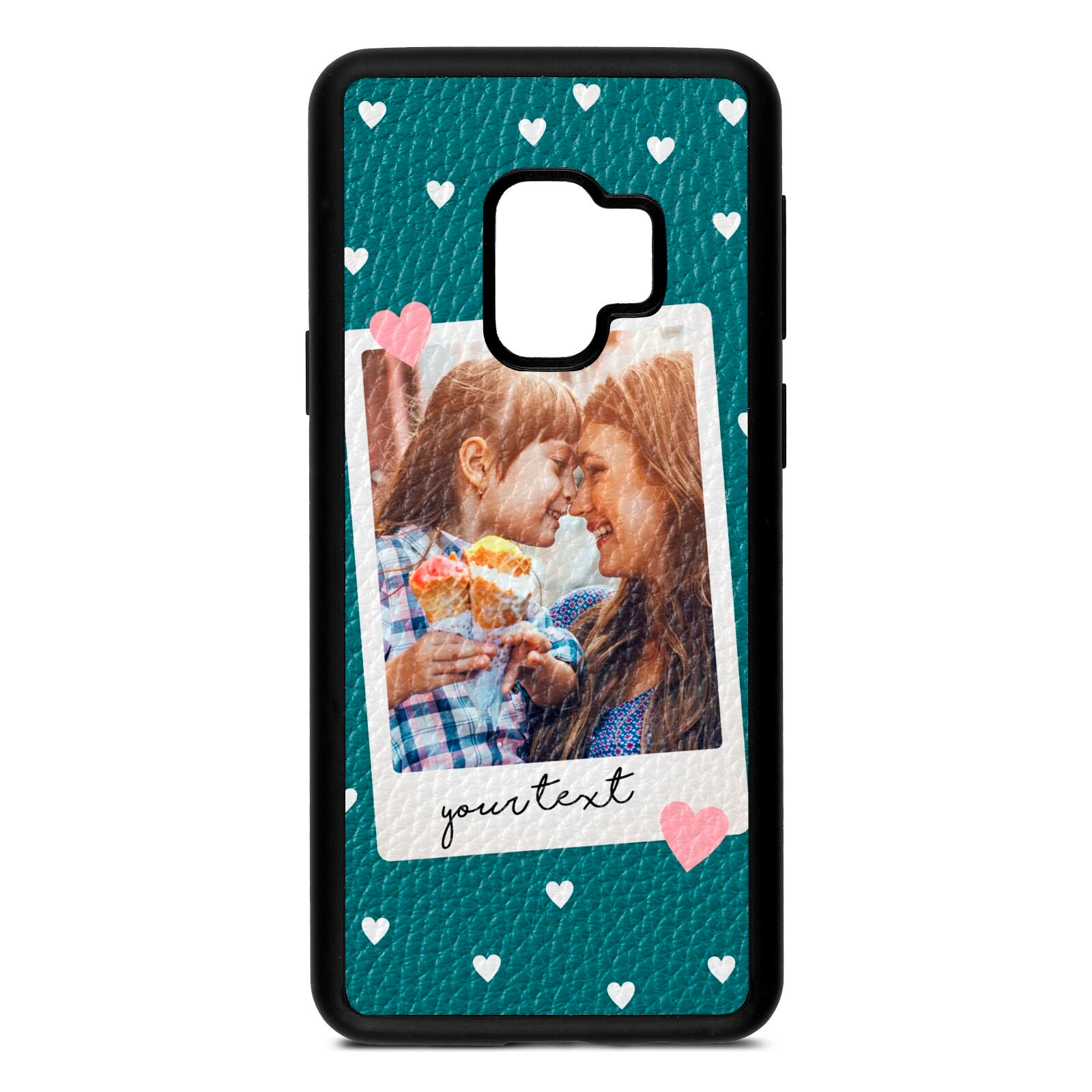 Personalised Photo Love Hearts Green Pebble Leather Samsung S9 Case