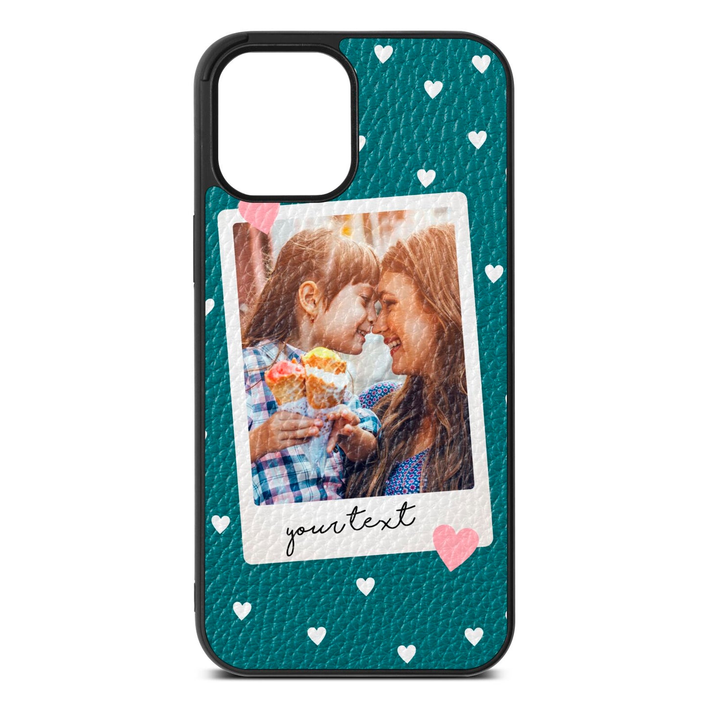 Personalised Photo Love Hearts Green Pebble Leather iPhone 12 Pro Max Case