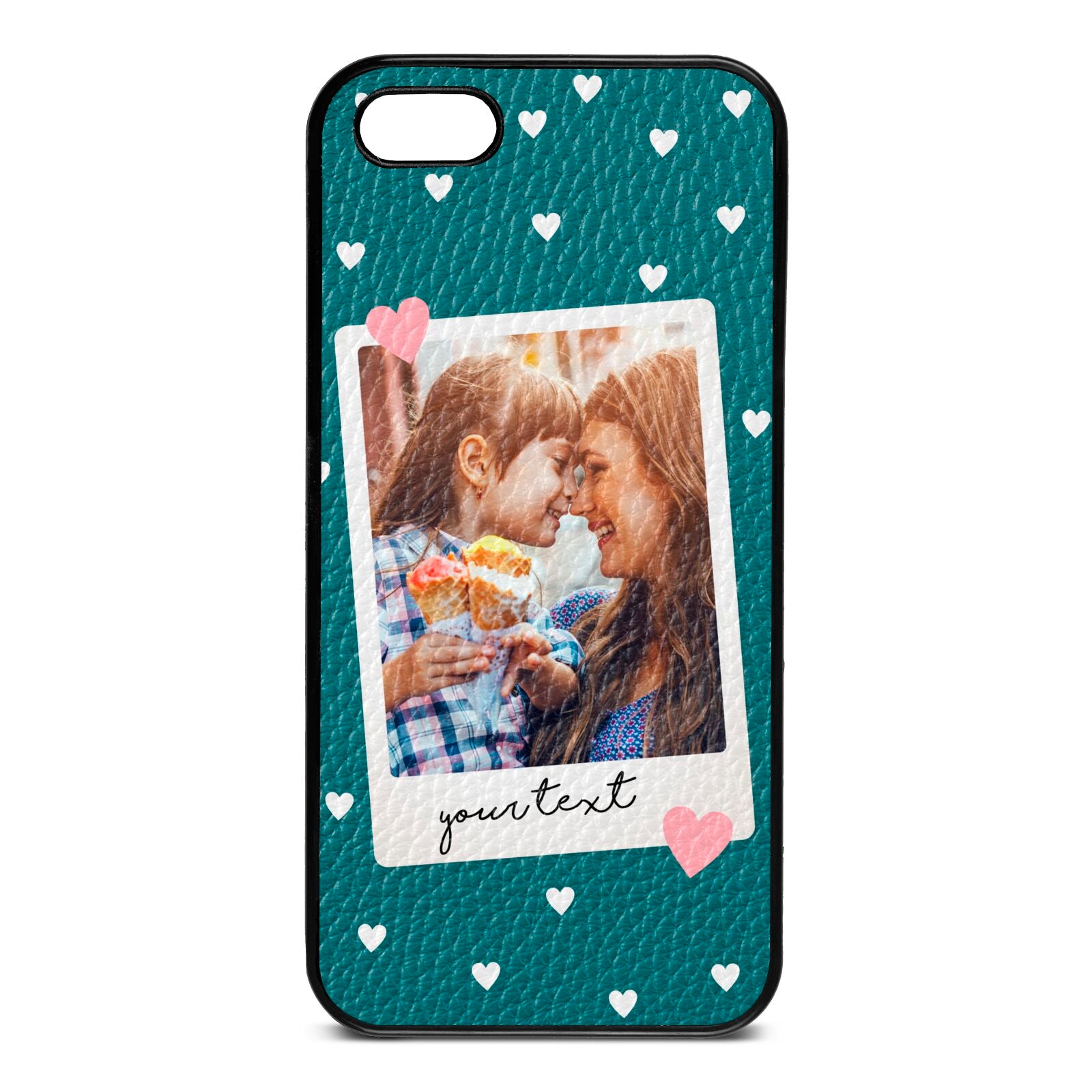 Personalised Photo Love Hearts Green Pebble Leather iPhone 5 Case