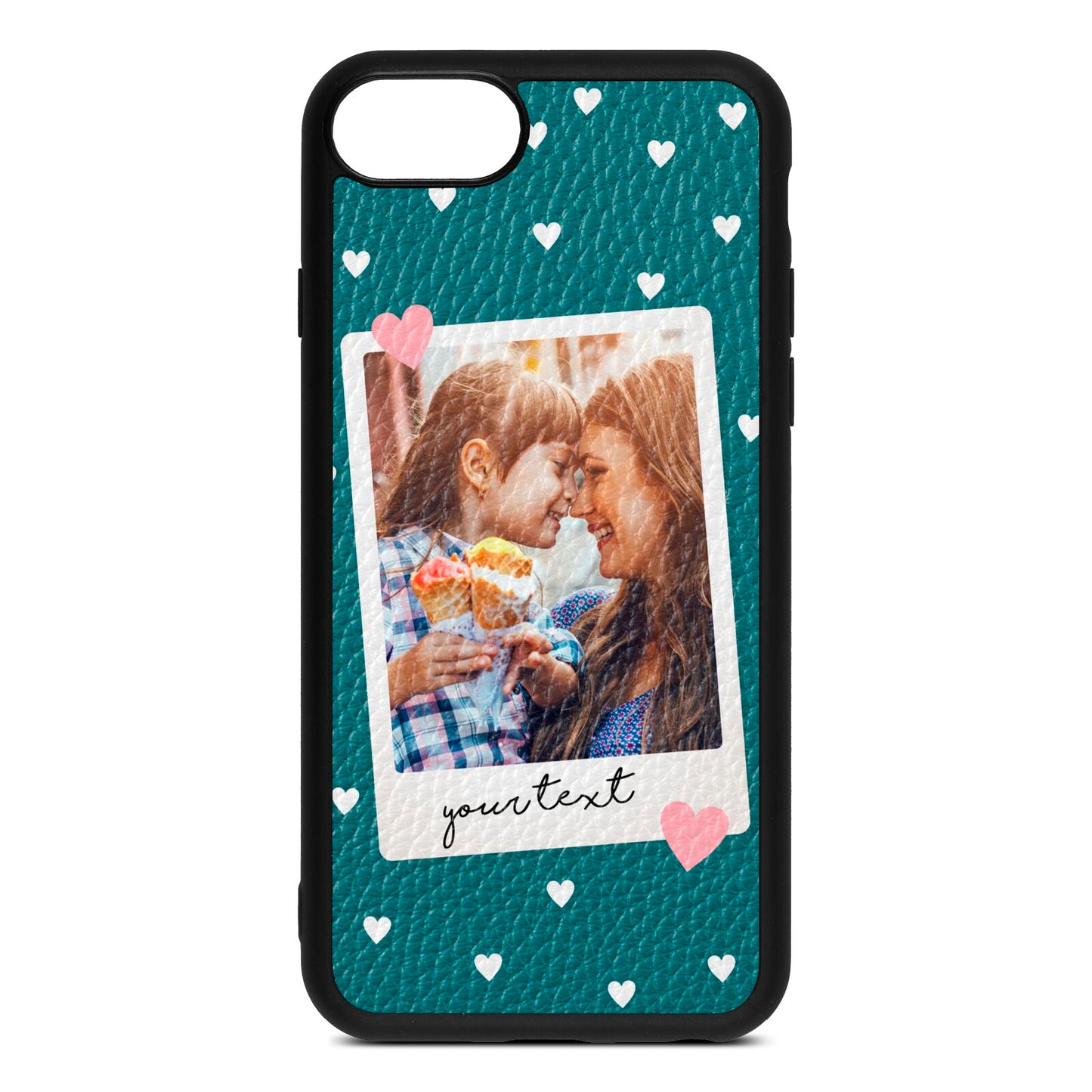 Personalised Photo Love Hearts Green Pebble Leather iPhone 8 Case
