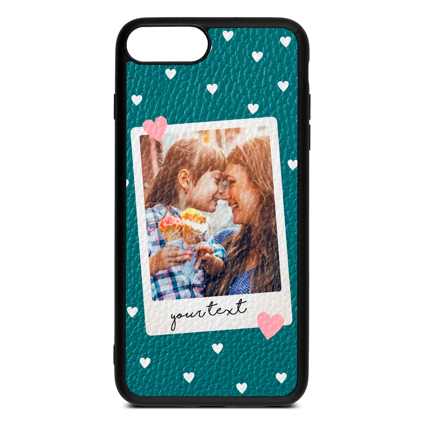Personalised Photo Love Hearts Green Pebble Leather iPhone 8 Plus Case