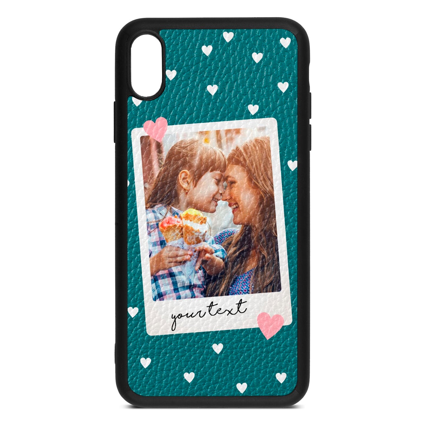 Personalised Photo Love Hearts Green Pebble Leather iPhone Xs Max Case