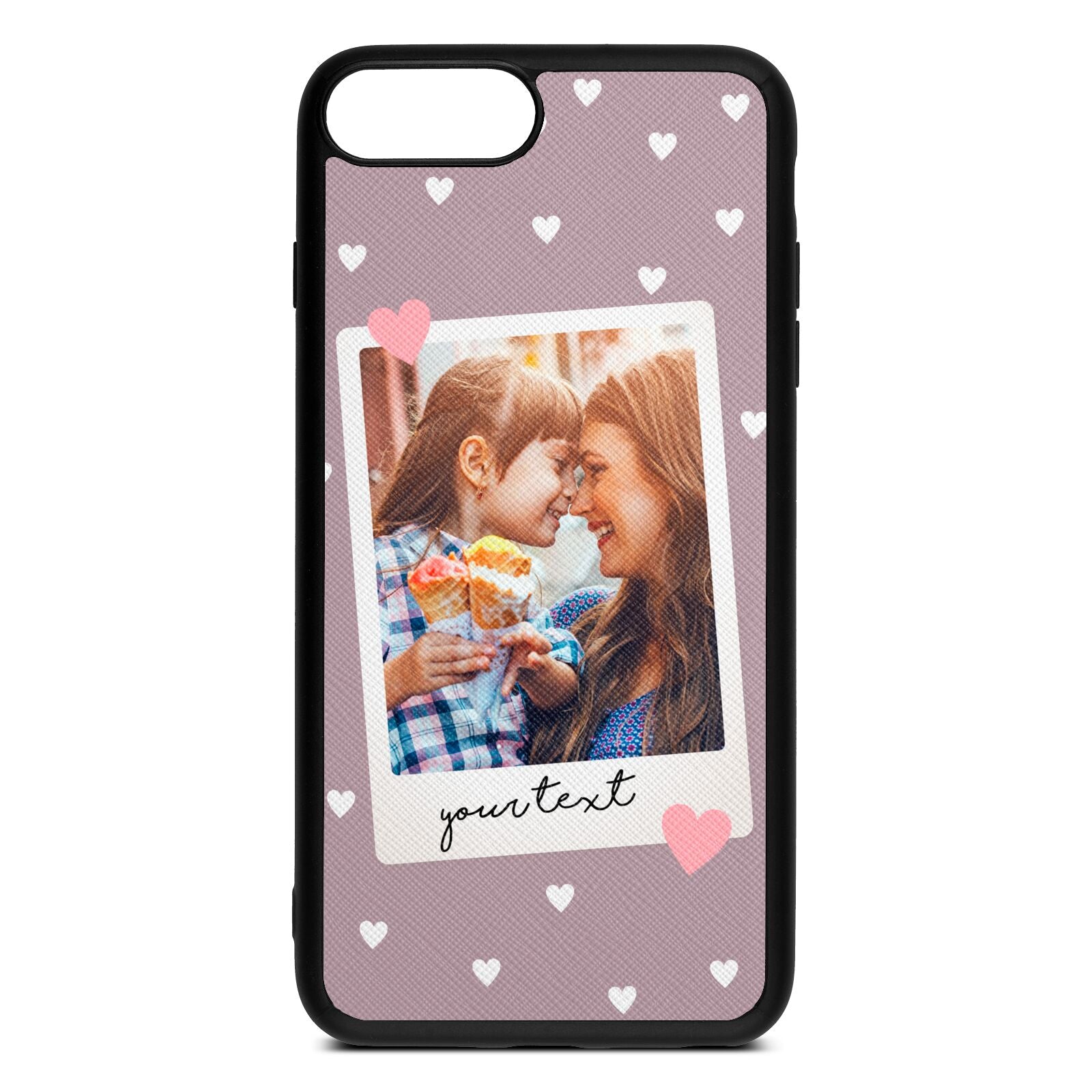Personalised Photo Love Hearts Lotus Saffiano Leather iPhone 8 Plus Case