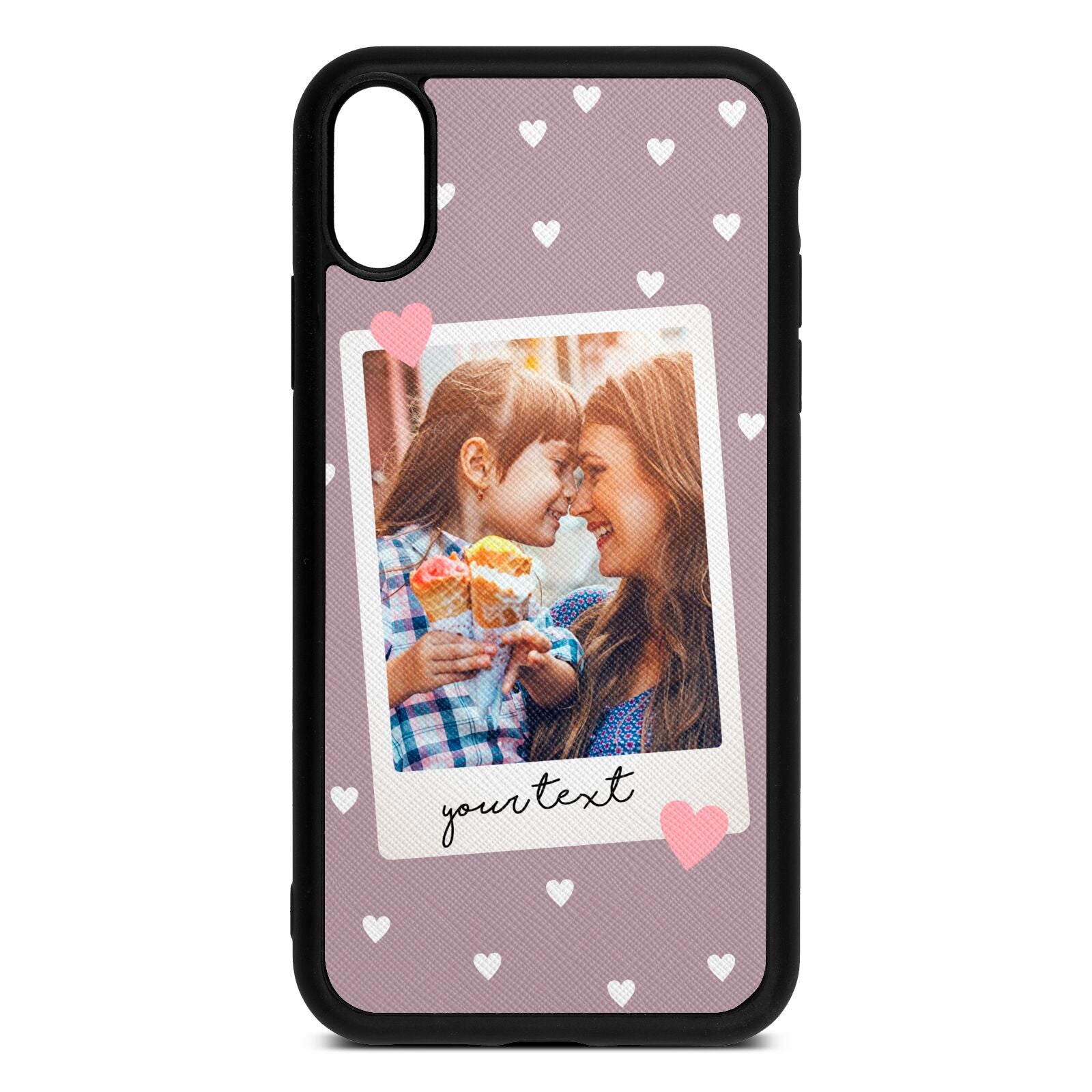 Personalised Photo Love Hearts Lotus Saffiano Leather iPhone Xr Case